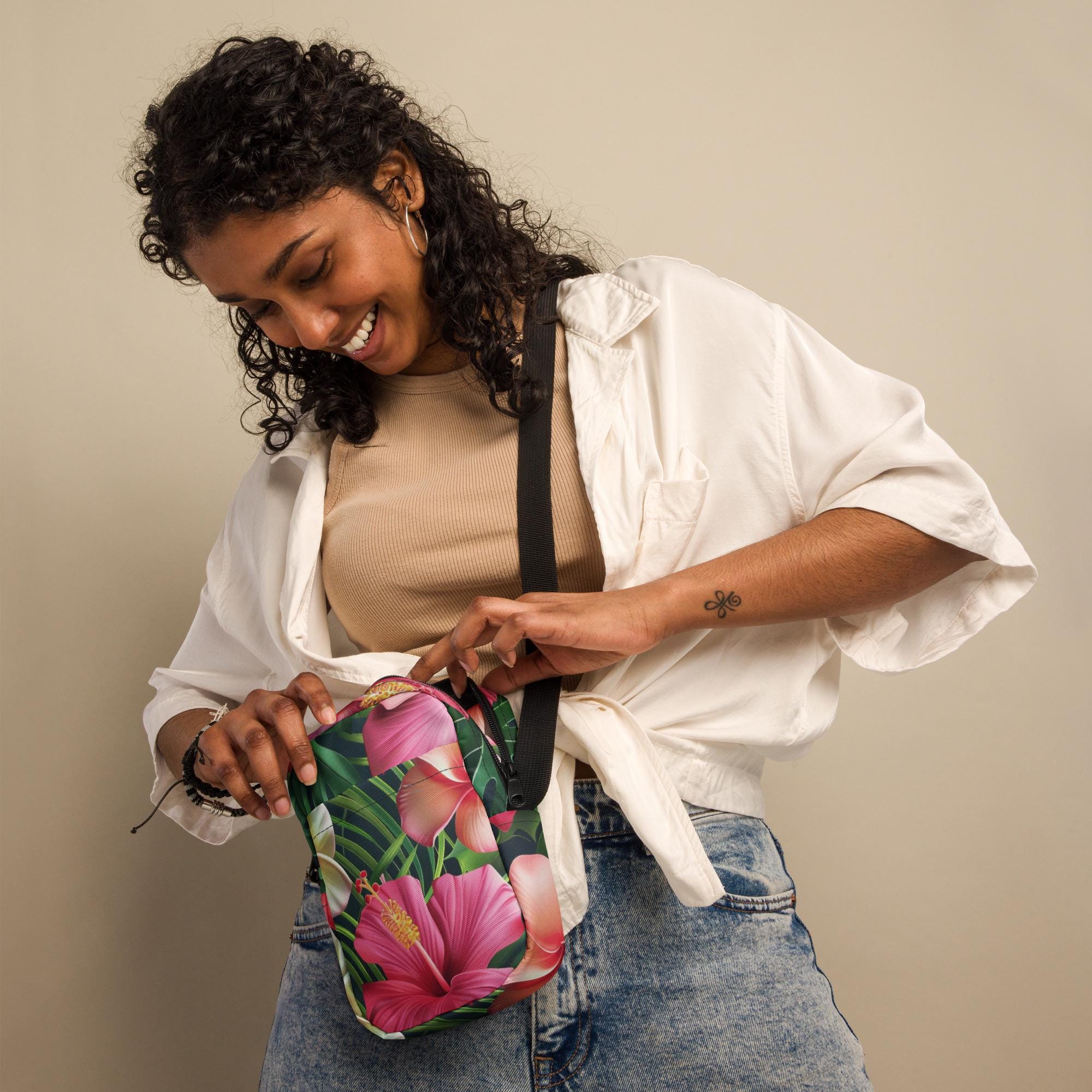 Hibiscus Crossbody Bag: Tropical Floral Water-Resistant Travel Bag