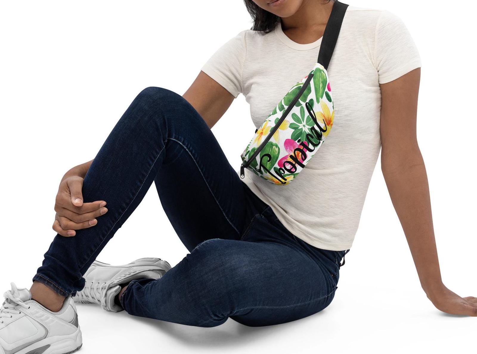 Tropical Floral Fanny Pack: Plumeria Print Waist Bag