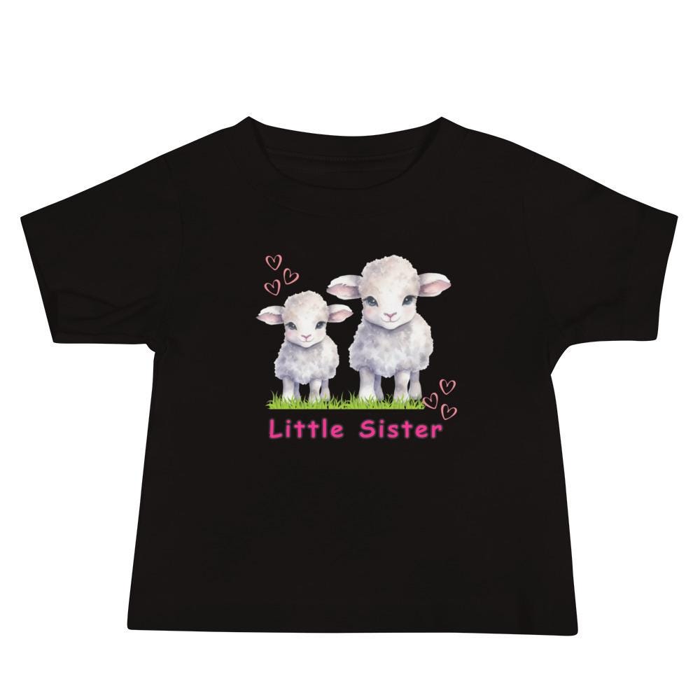 Little Sister Lambs Baby Tee: Matching Big Sister Gift