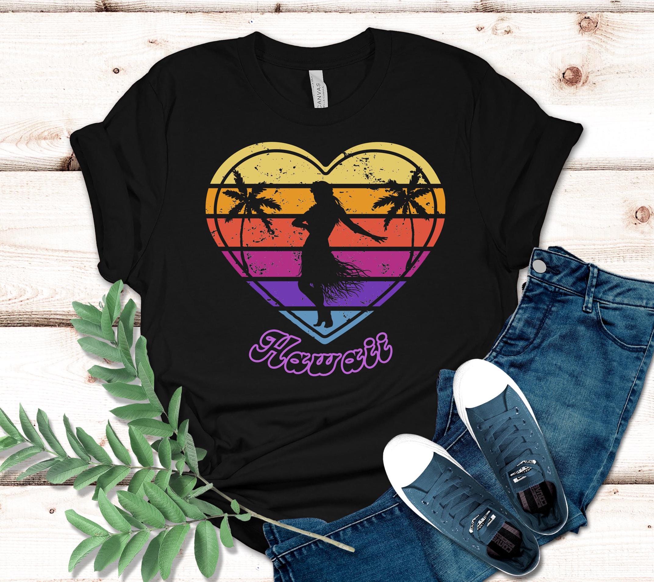 Hula Heart T-Shirt: Retro Hawaiian Sunset Tee