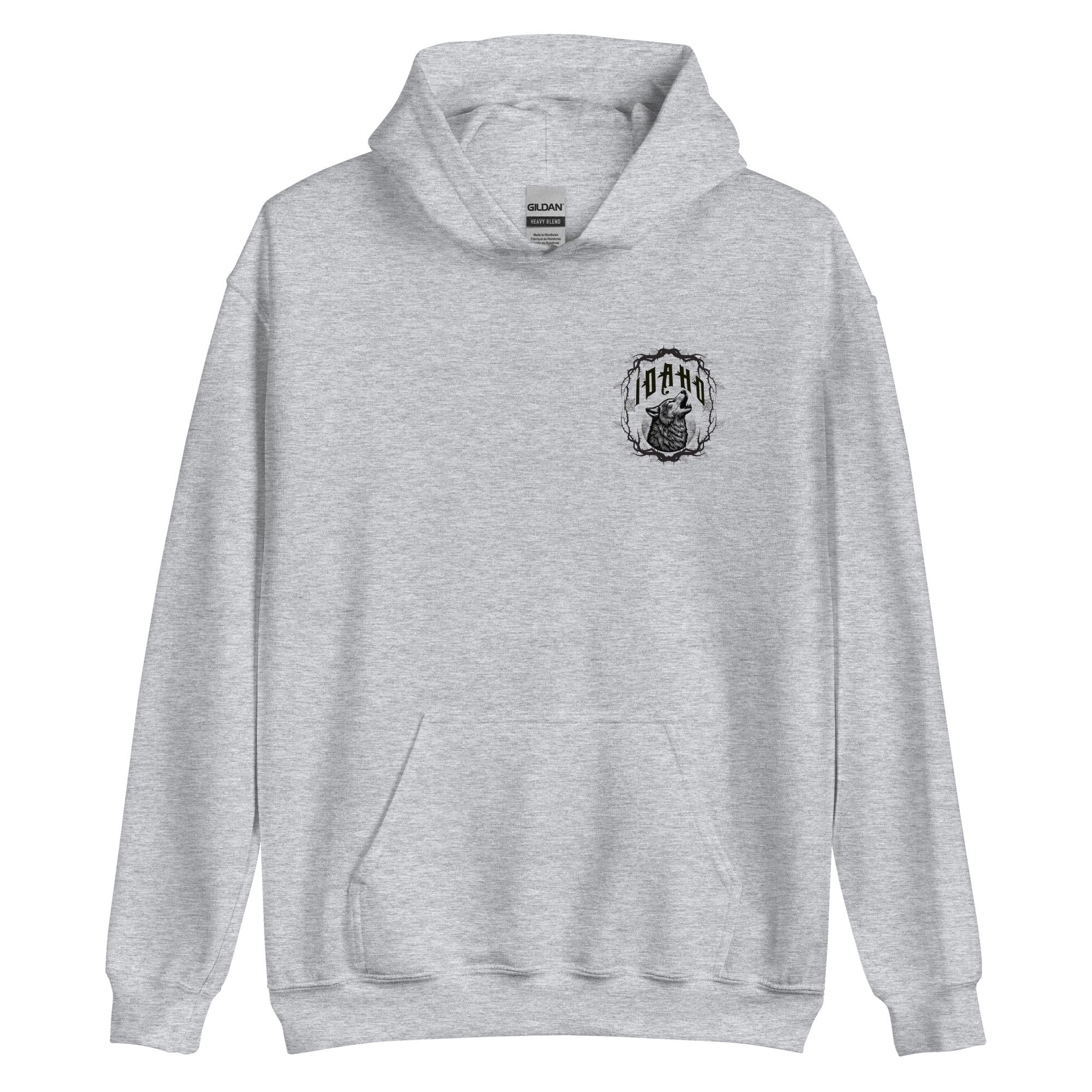 Idaho Wolf Hoodie: Front & Back Print, Cozy Outdoors