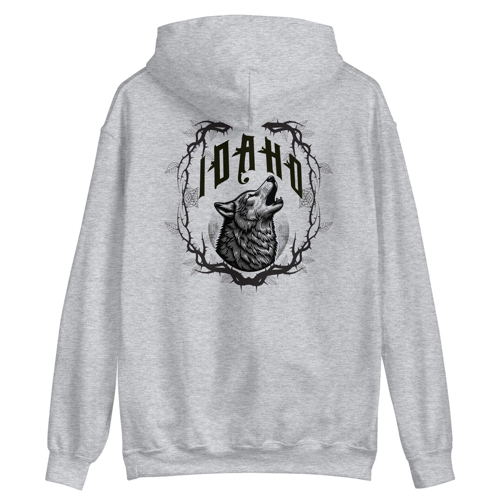 Idaho Wolf Hoodie: Front & Back Print, Cozy Outdoors