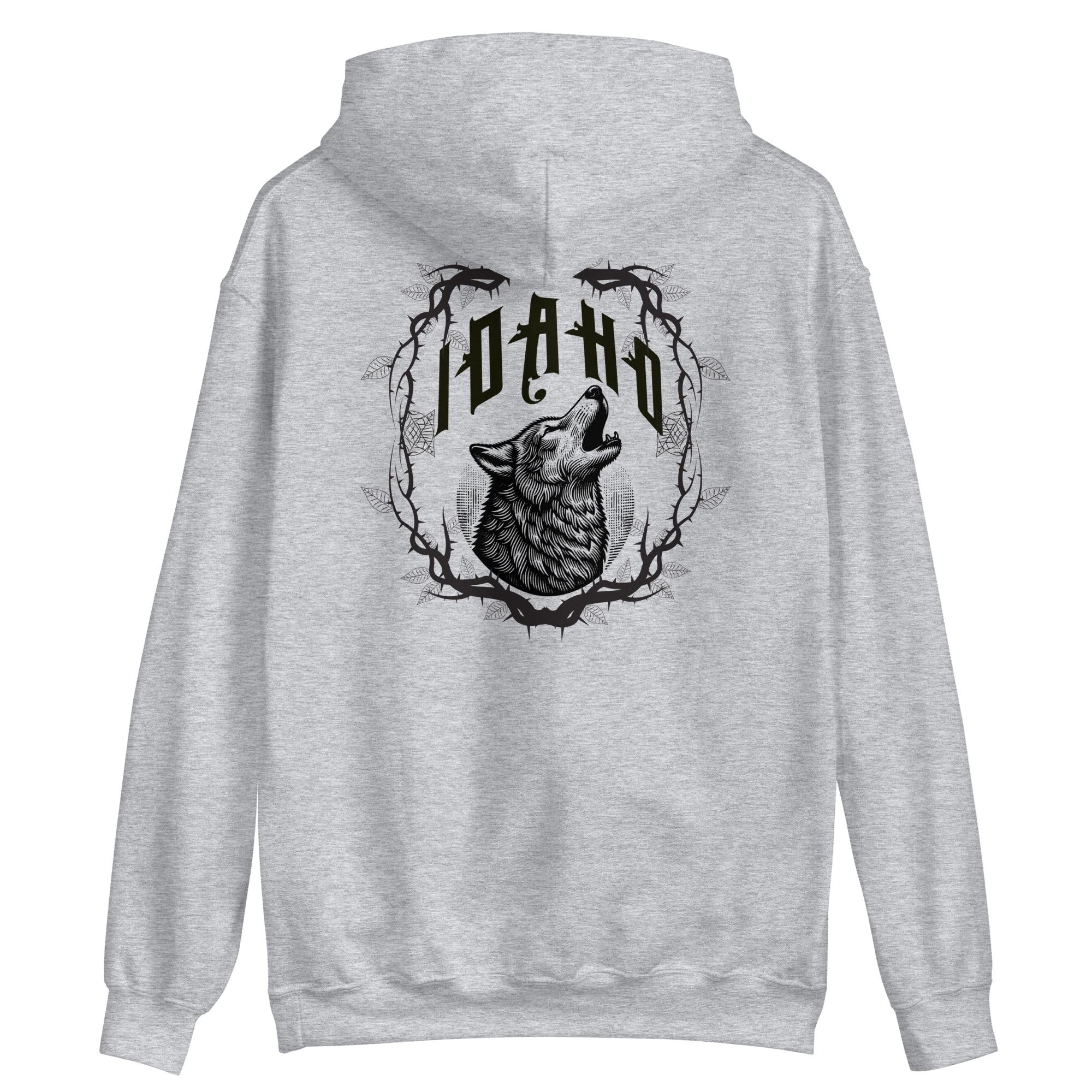 Idaho Wolf Hoodie: Front & Back Print, Cozy Outdoors