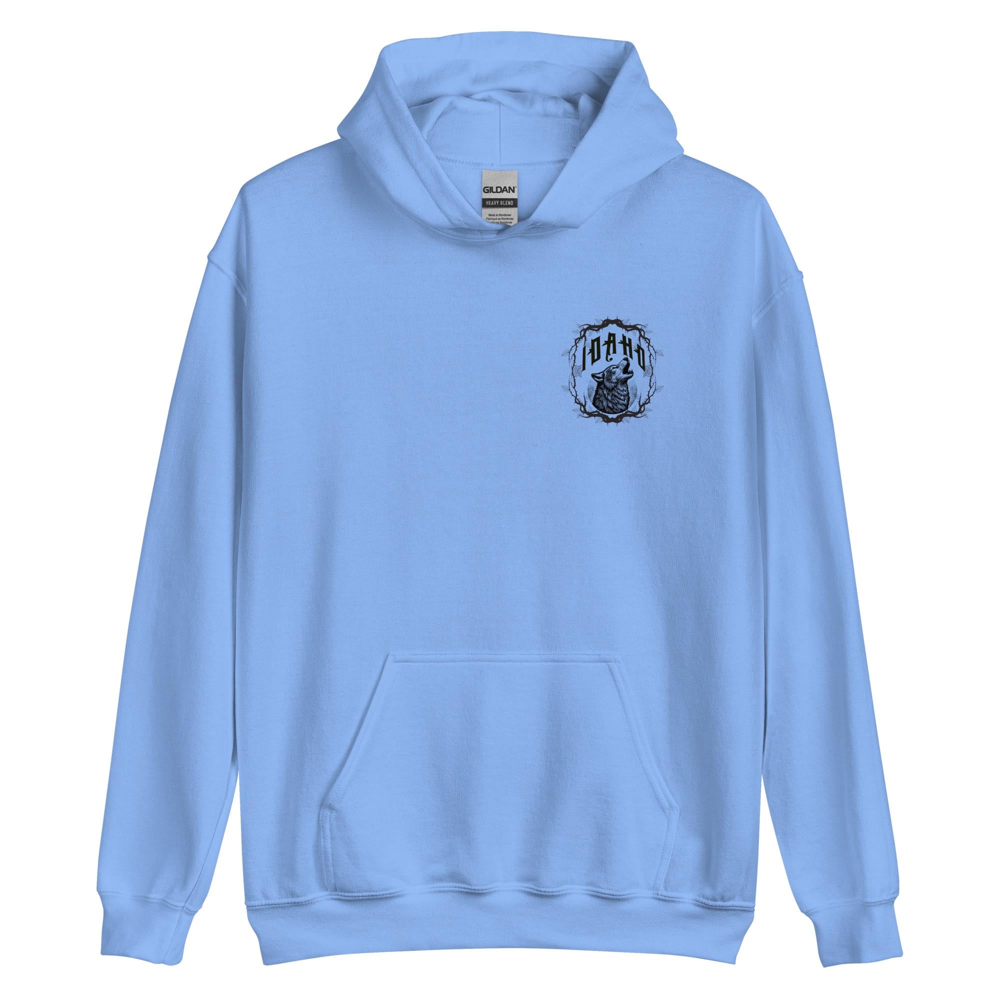 Idaho Wolf Hoodie: Front & Back Print, Cozy Outdoors
