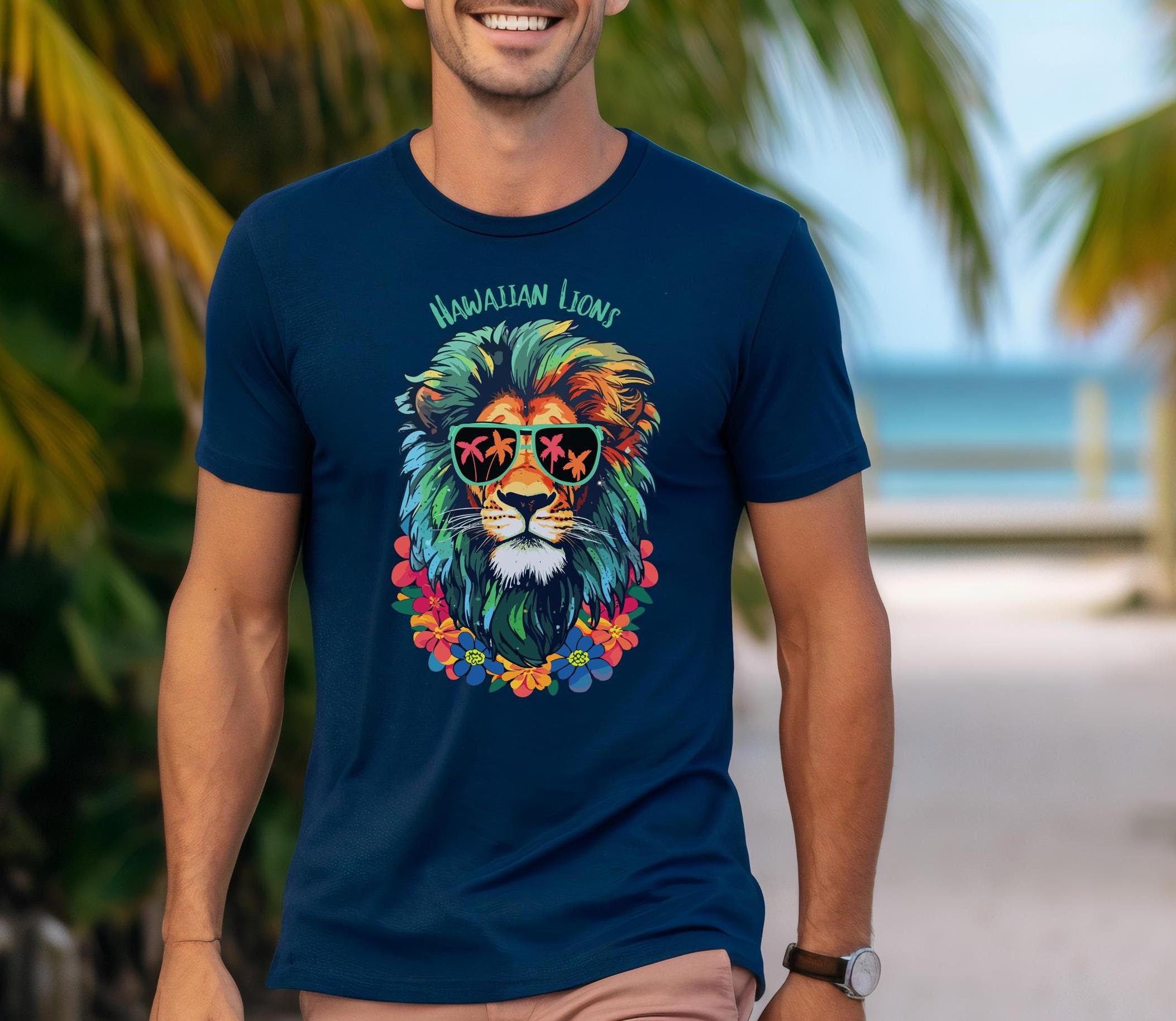 Tropical Lion T-Shirt: Funny Hawaii Graphic Tee