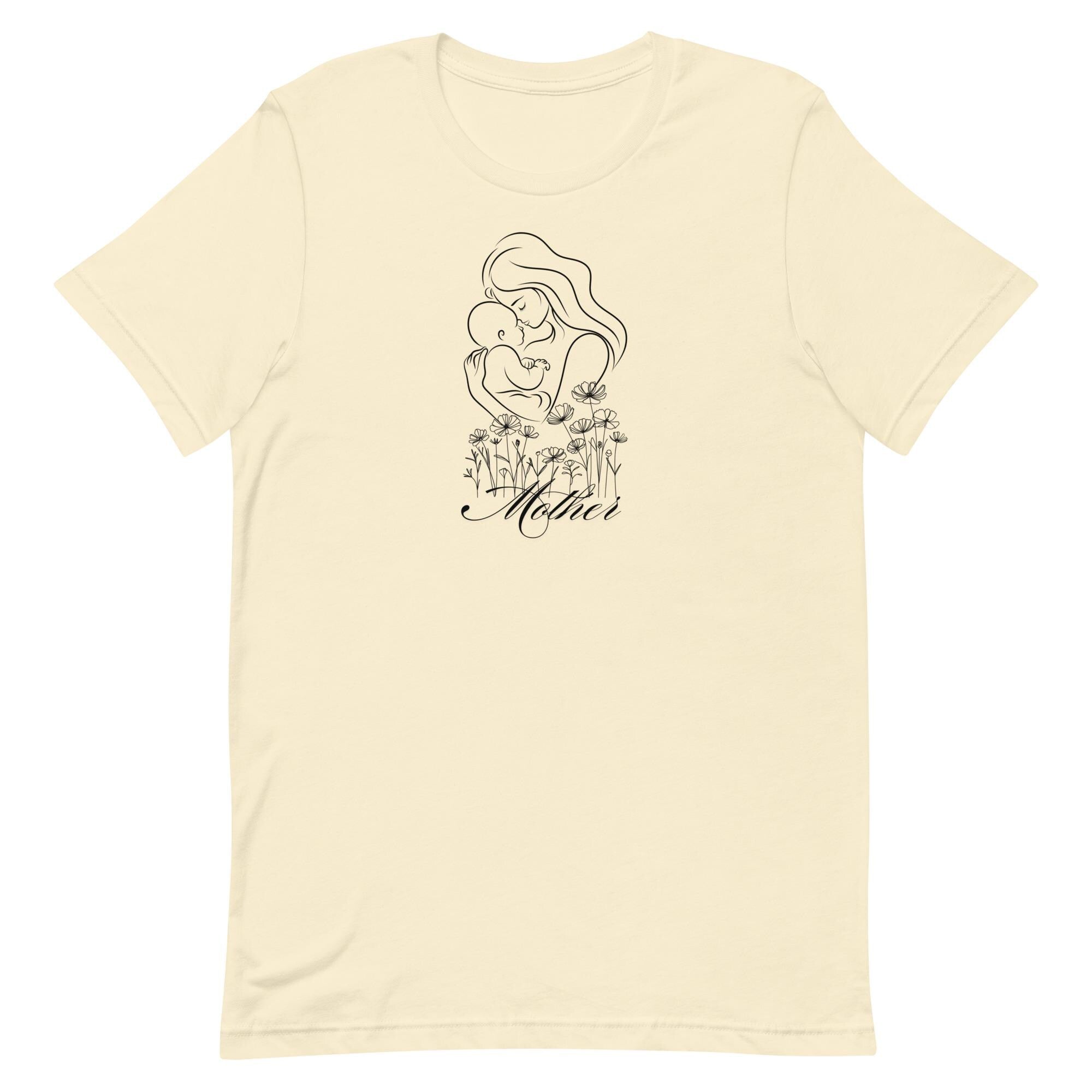 Mothers Day T-shirt, Mother and baby tee line drawing Mother shirt daisies mother and baby t-shirt