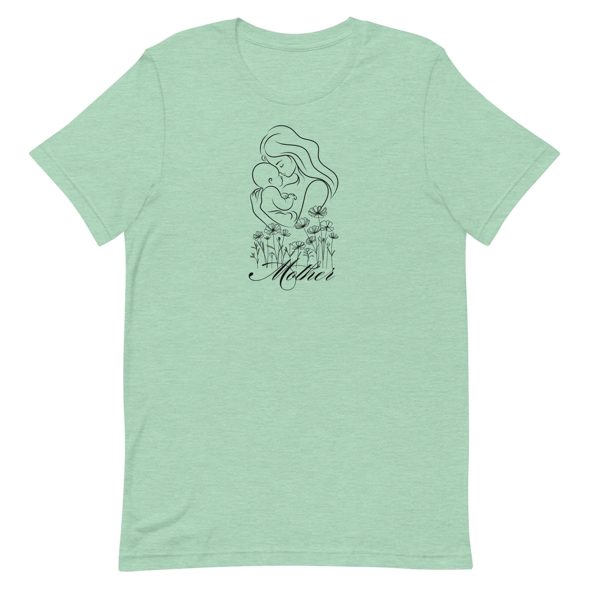 Mothers Day T-shirt, Mother and baby tee line drawing Mother shirt daisies mother and baby t-shirt