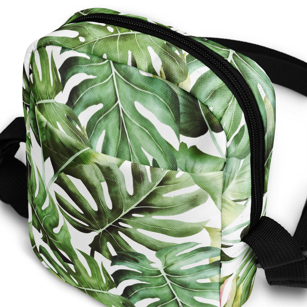 Tropical Leaves Crossbody Bag: Water-Resistant Travel Bag, Adjustable Strap