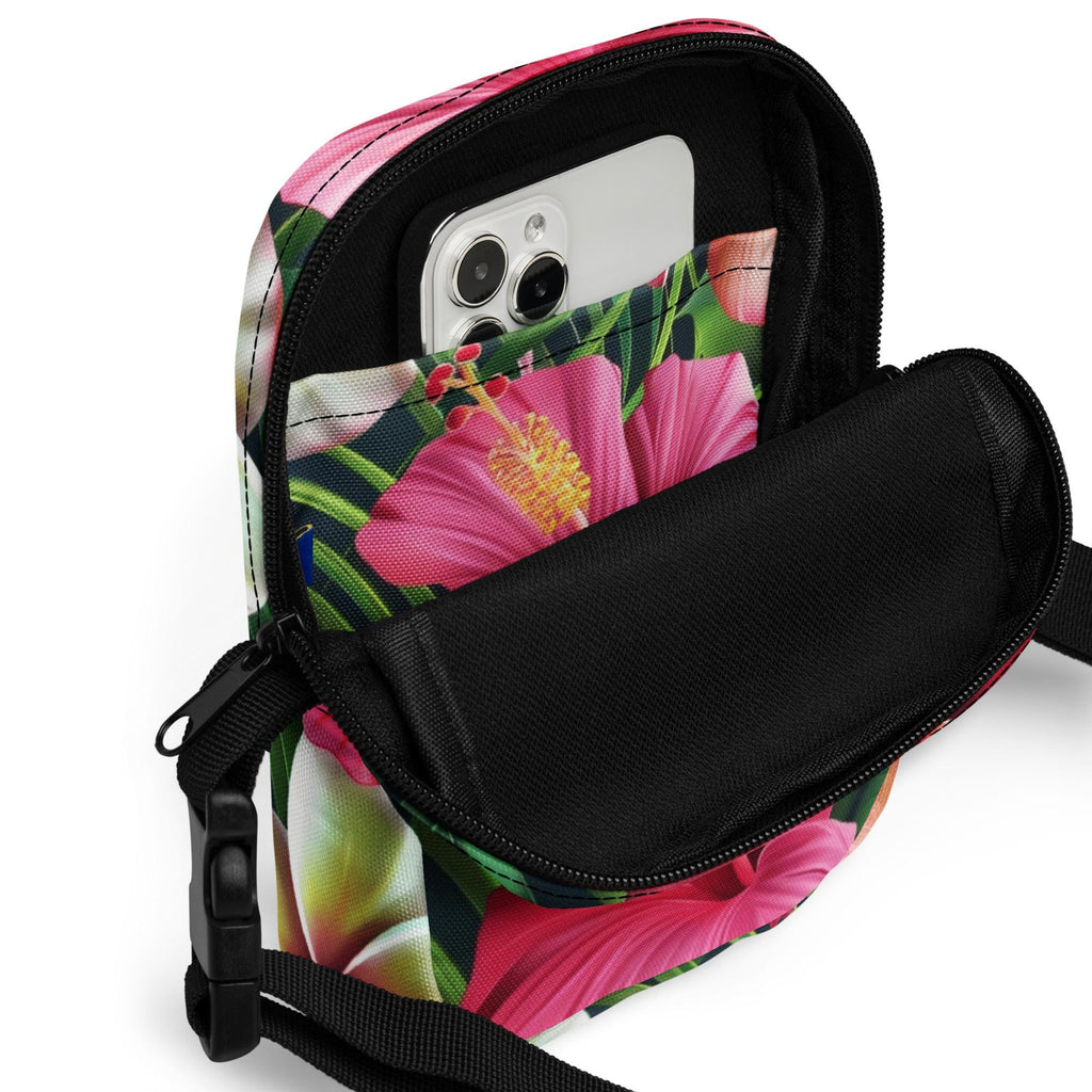 Hibiscus Crossbody Bag: Tropical Floral Water-Resistant Travel Bag