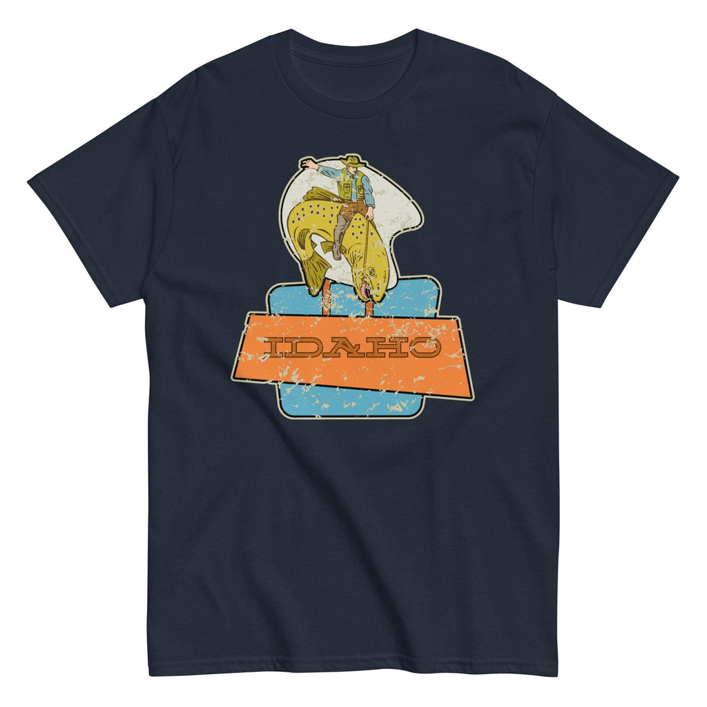 Funny Idaho Cowboy Trout Fishing T-Shirt: Vintage Style Tee