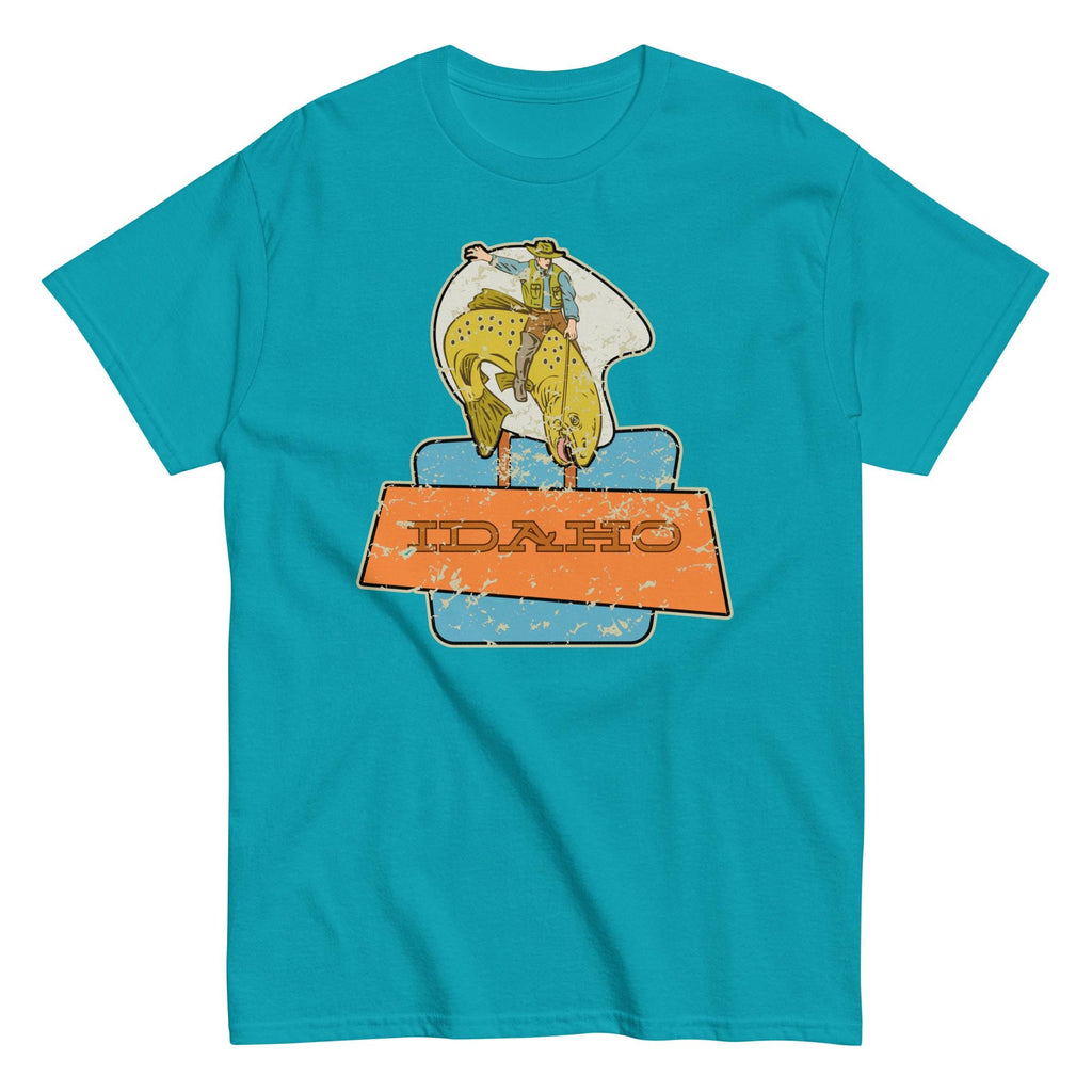 Funny Idaho Cowboy Trout Fishing T-Shirt: Vintage Style Tee
