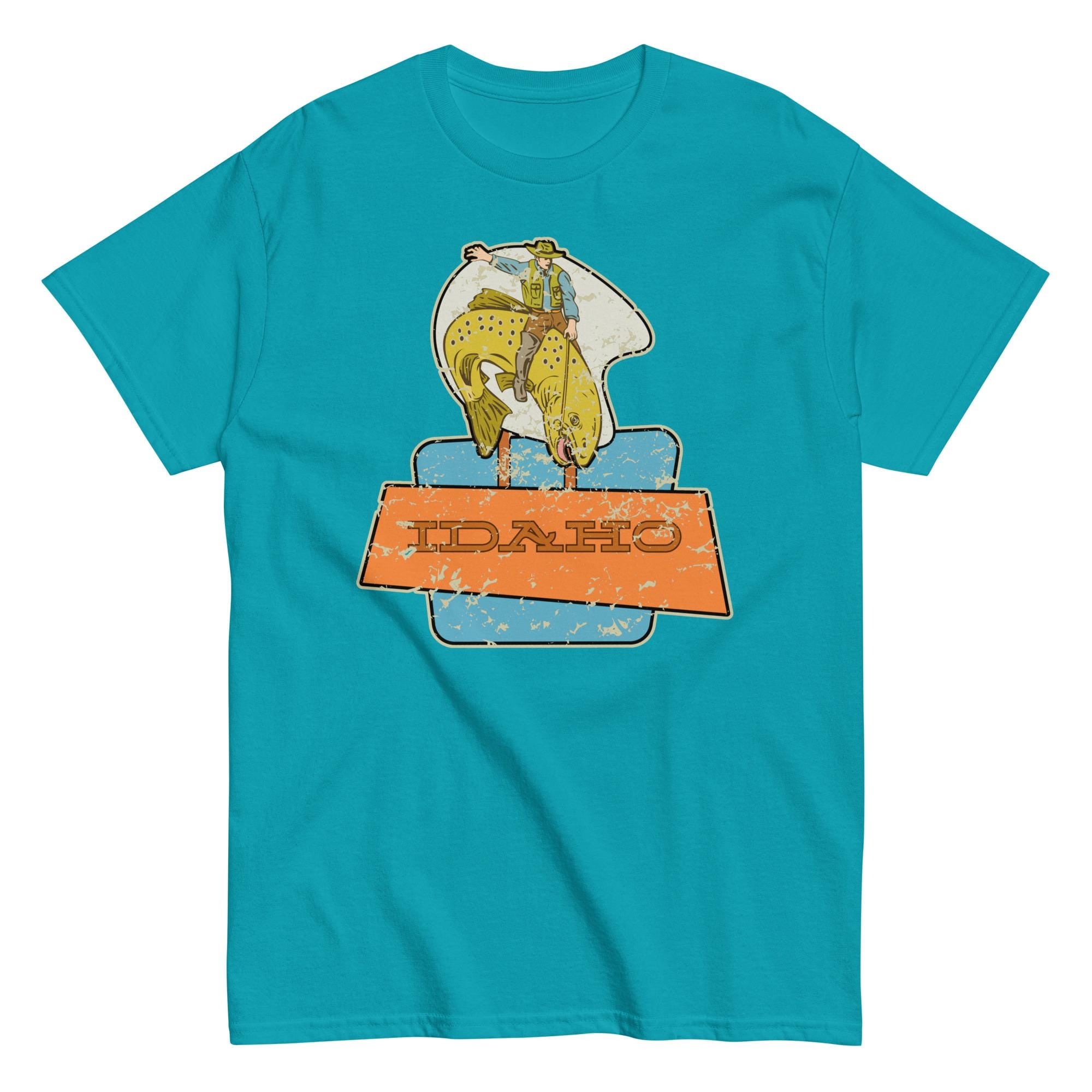 Funny Idaho Cowboy Trout Fishing T-Shirt: Vintage Style Tee