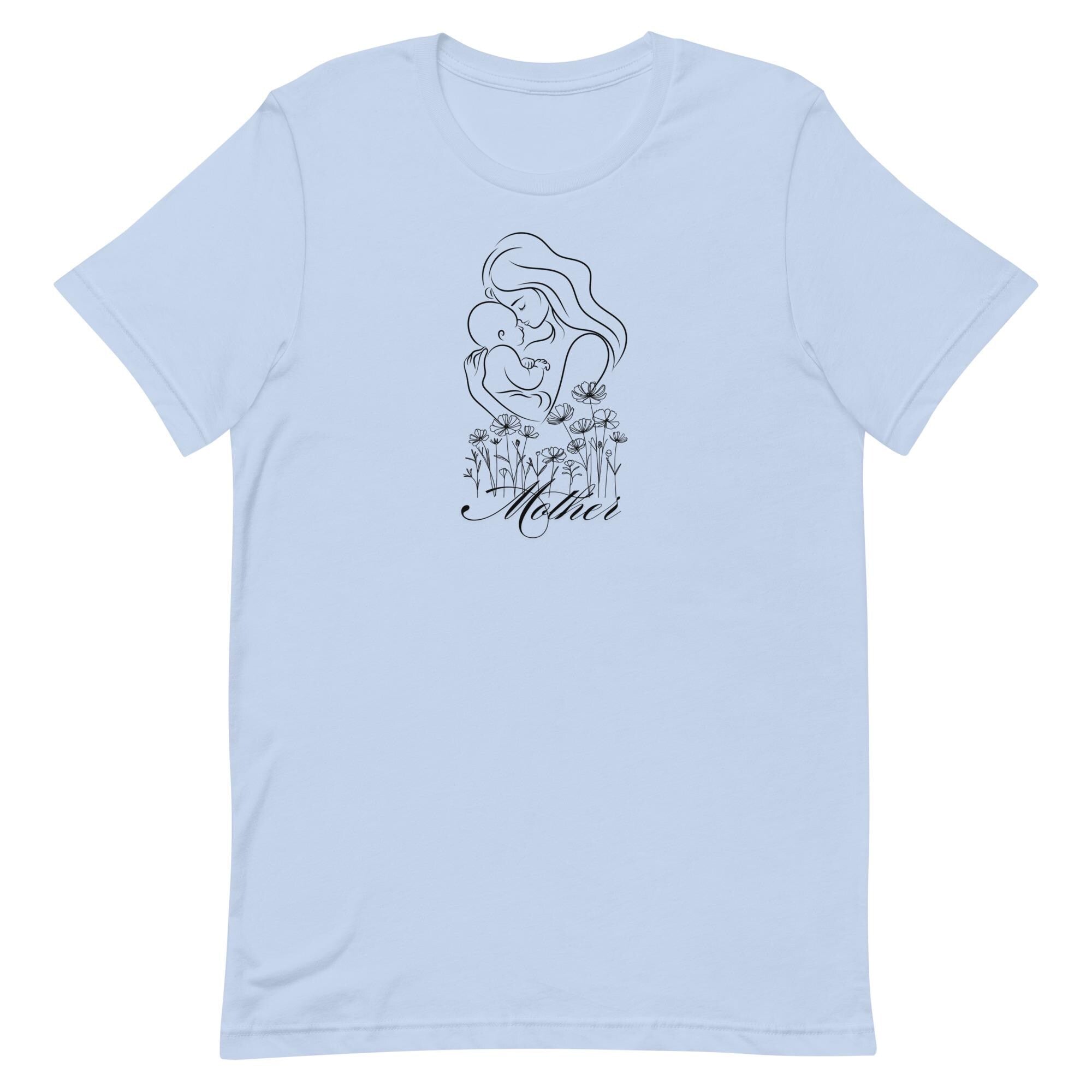 Mothers Day T-shirt, Mother and baby tee line drawing Mother shirt daisies mother and baby t-shirt