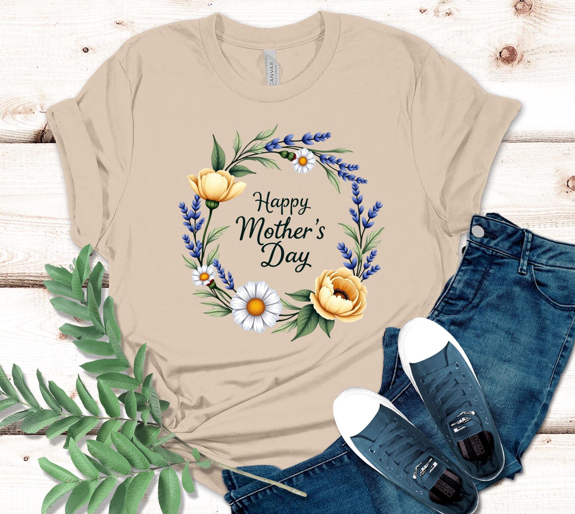 Happy Mothers Day tee, Floral wreath mothers day shirt, Floral mothers day t-shirt, Happy mothers day floral t-shirtUnisex t-shirt