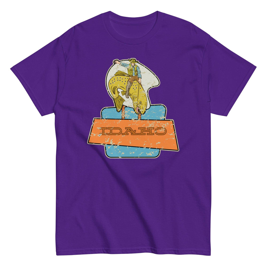 Funny Idaho Cowboy Trout Fishing T-Shirt: Vintage Style Tee