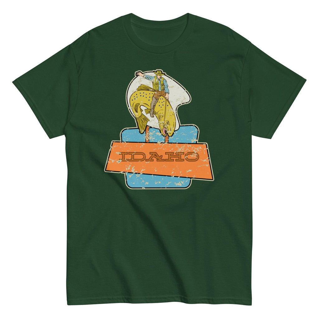 Funny Idaho Cowboy Trout Fishing T-Shirt: Vintage Style Tee