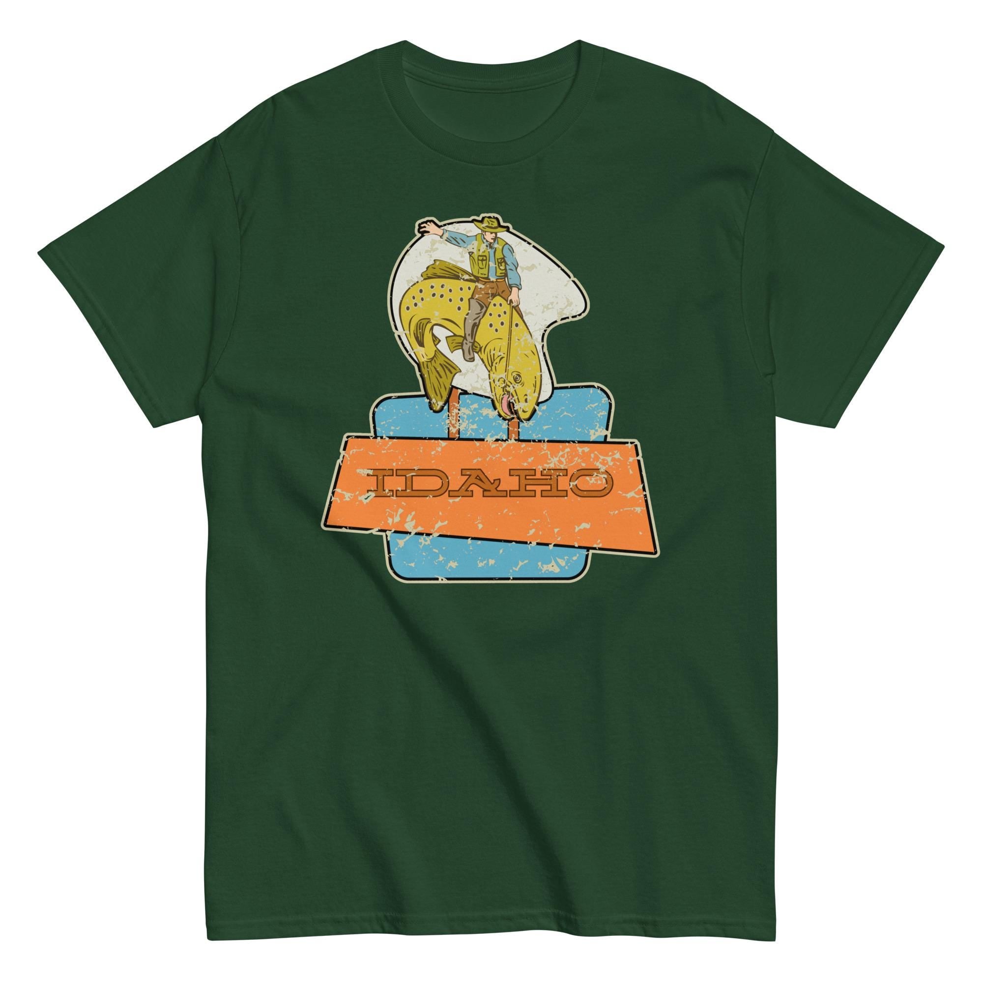 Funny Idaho Cowboy Trout Fishing T-Shirt: Vintage Style Tee