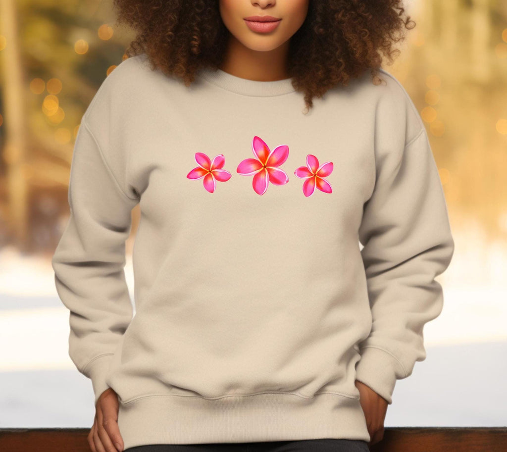 Pink Plumeria Sweatshirt: Tropical Flower Graphic, Hawaii Gift