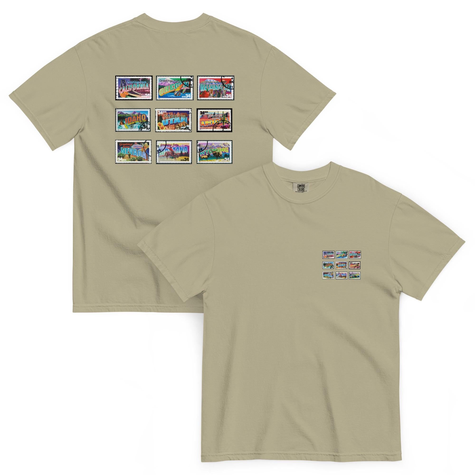 Vintage Western Postal Stamps T-Shirt: Garment-Dyed Heavyweight Cotton Tee