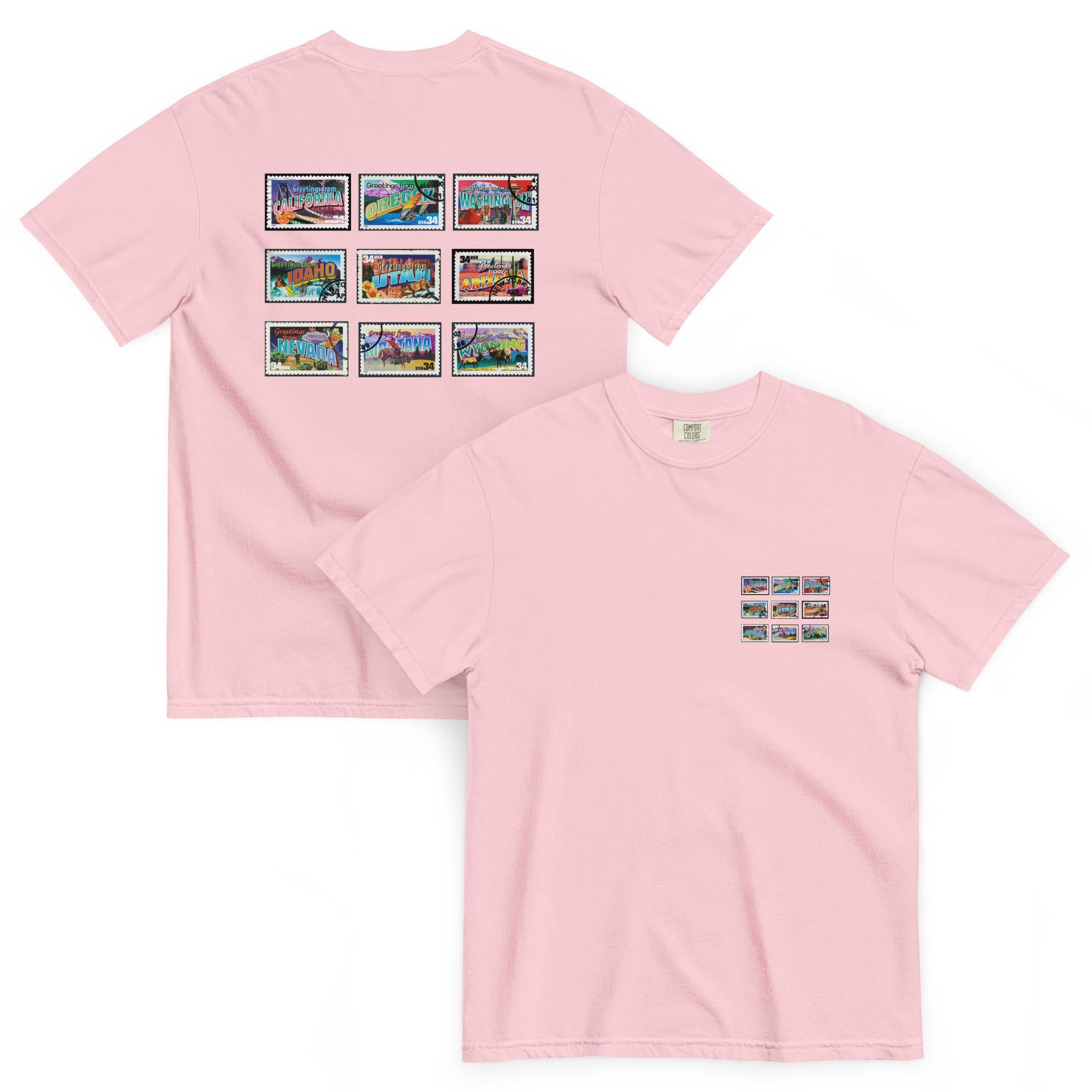 Vintage Western Postal Stamps T-Shirt: Garment-Dyed Heavyweight Cotton Tee
