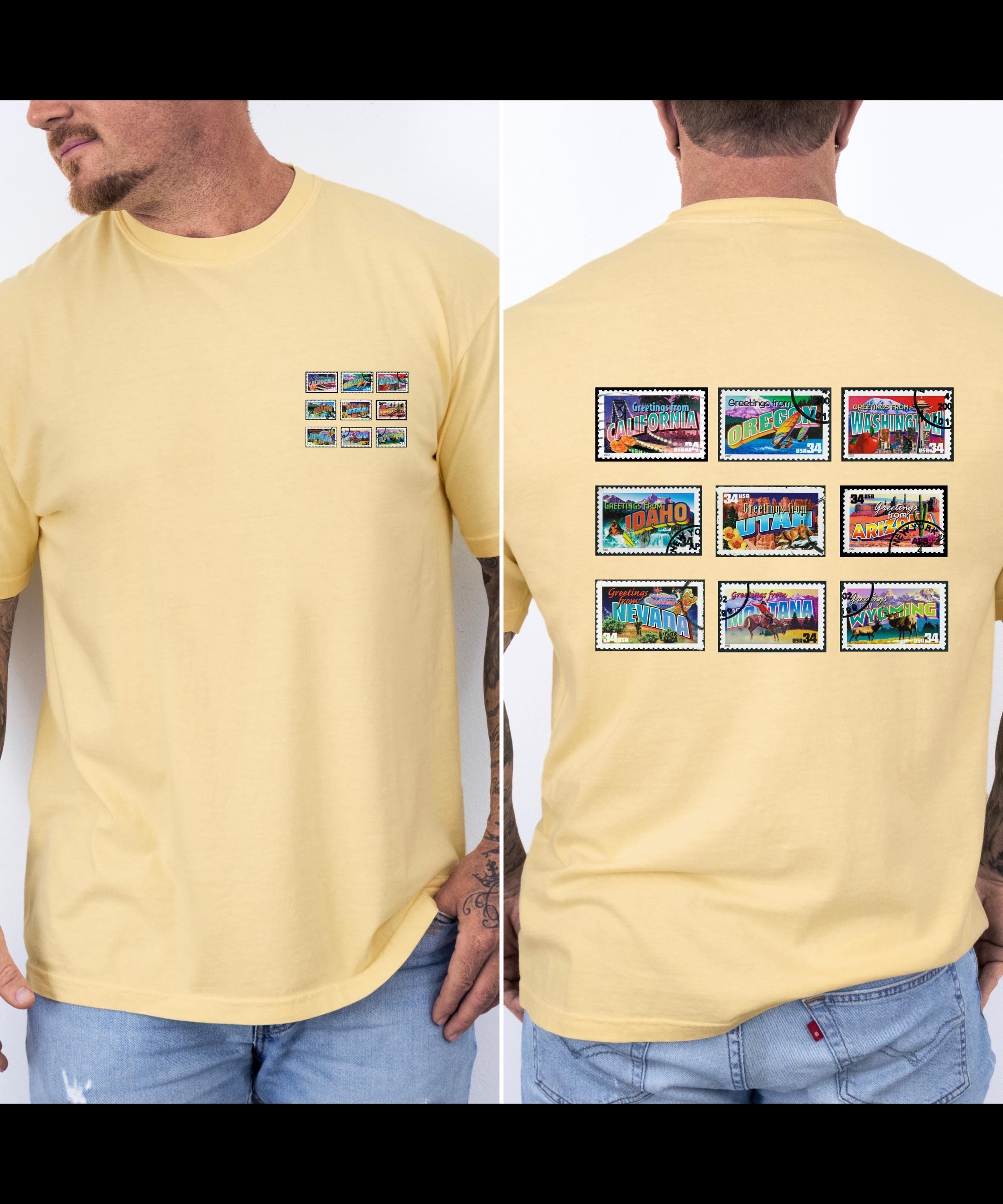 Vintage Western Postal Stamps T-Shirt: Garment-Dyed Heavyweight Cotton Tee