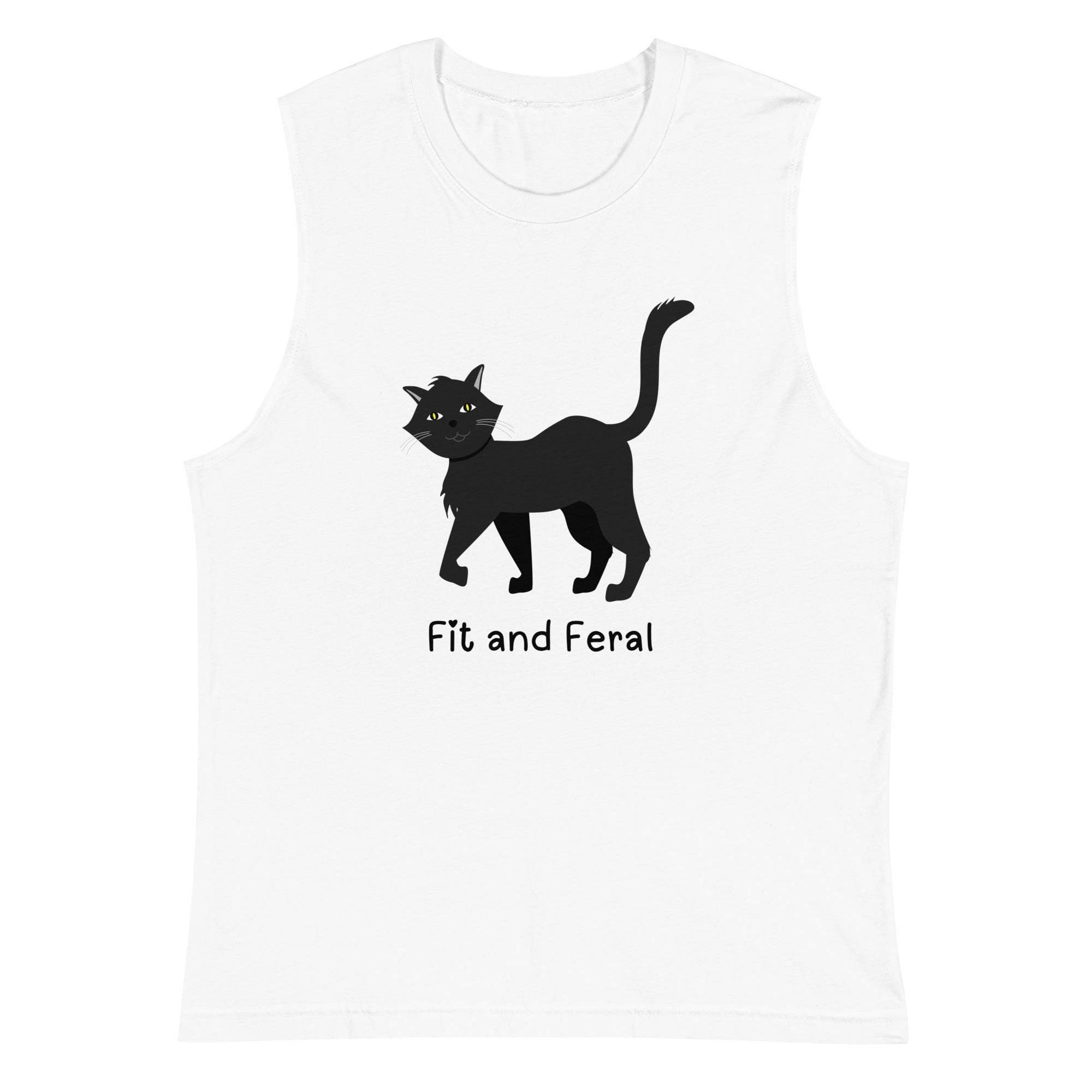 Fit and Feral Cat Muscle Shirt: Funny Sleeveless Tank Top