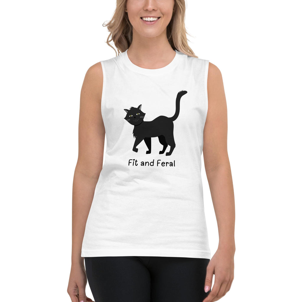Fit and Feral Cat Muscle Shirt: Funny Sleeveless Tank Top