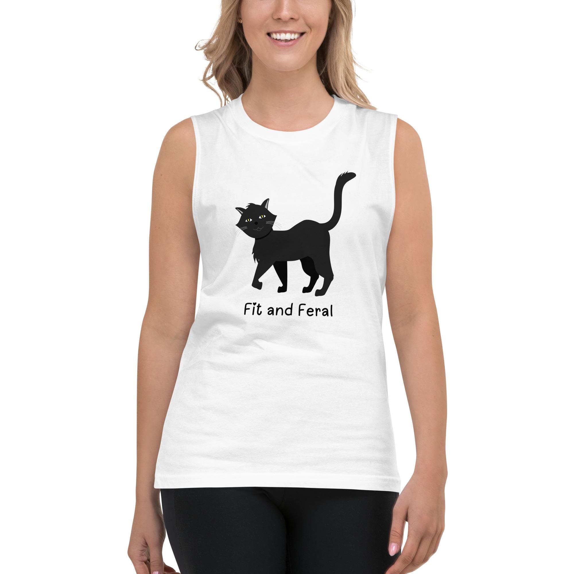 Fit and Feral Cat Muscle Shirt: Funny Sleeveless Tank Top