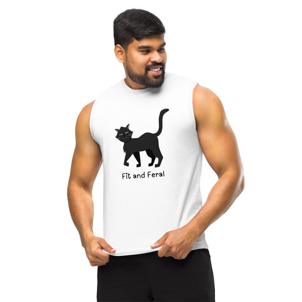 Fit and Feral Cat Muscle Shirt: Funny Sleeveless Tank Top
