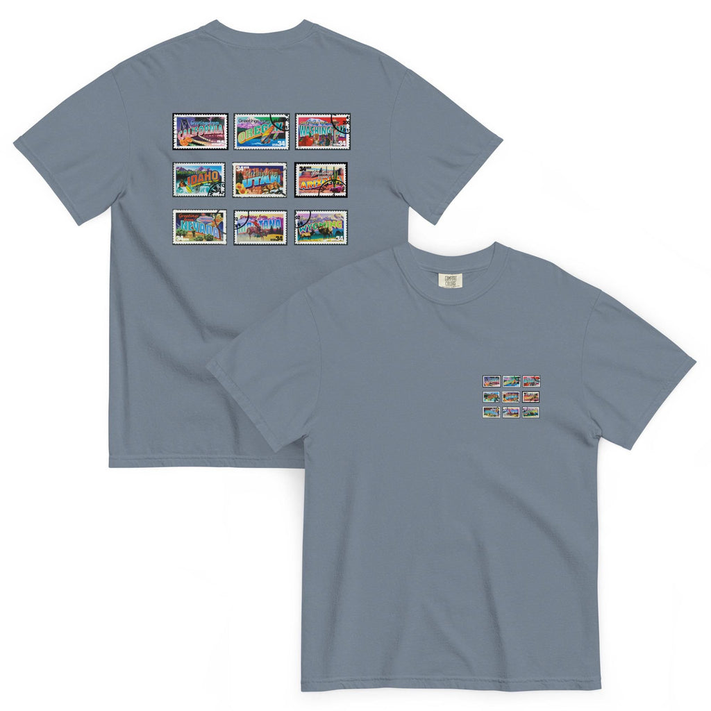 Vintage Western Postal Stamps T-Shirt: Garment-Dyed Heavyweight Cotton Tee
