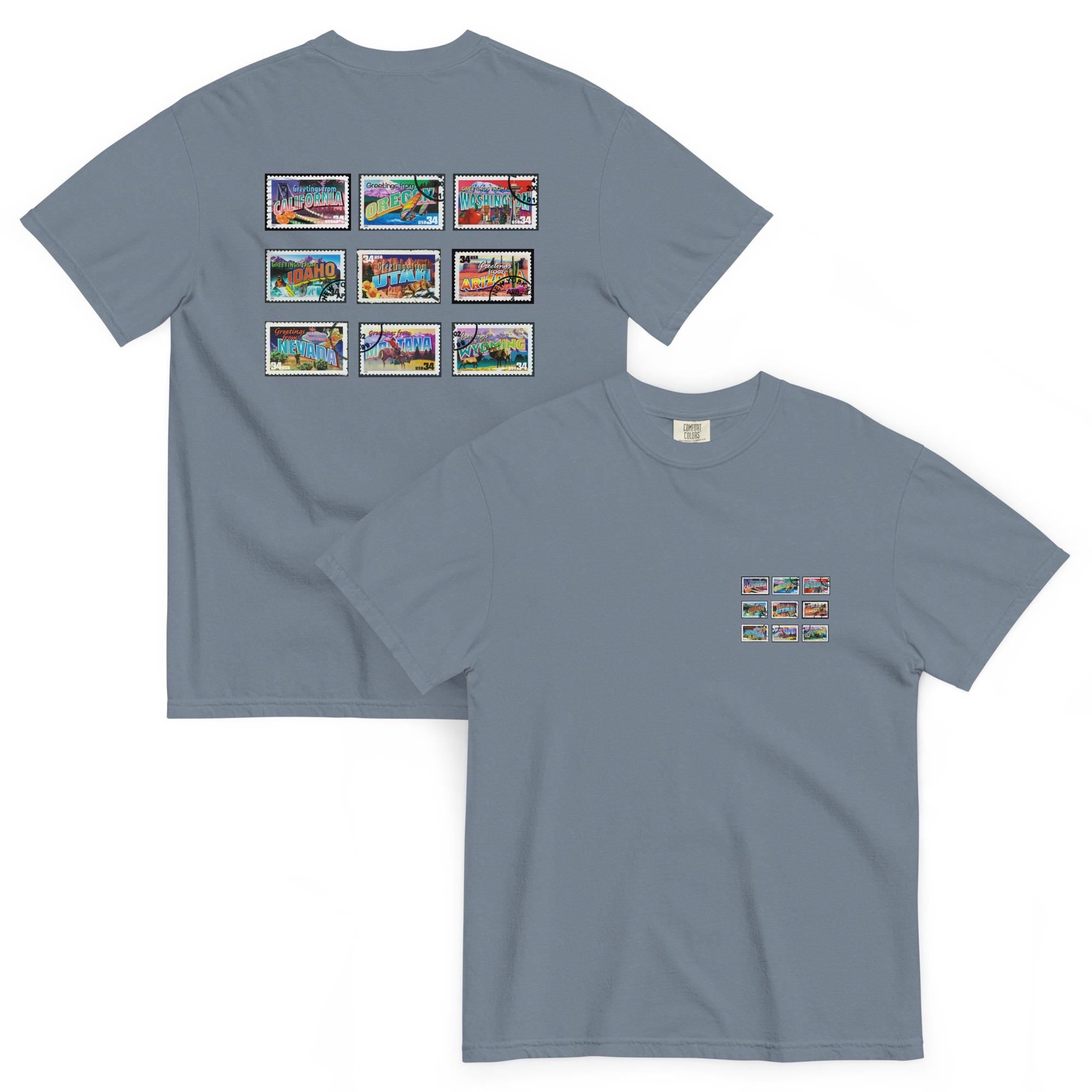 Vintage Western Postal Stamps T-Shirt: Garment-Dyed Heavyweight Cotton Tee