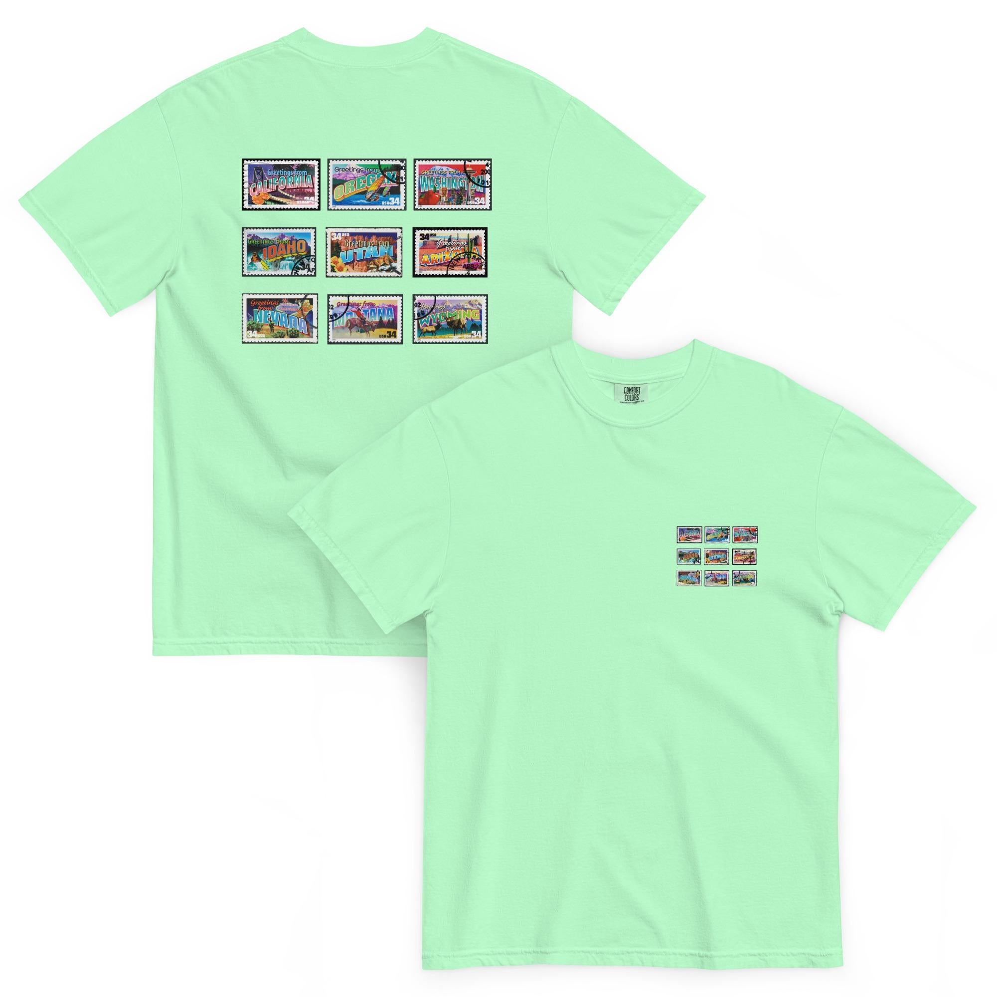 Vintage Western Postal Stamps T-Shirt: Garment-Dyed Heavyweight Cotton Tee