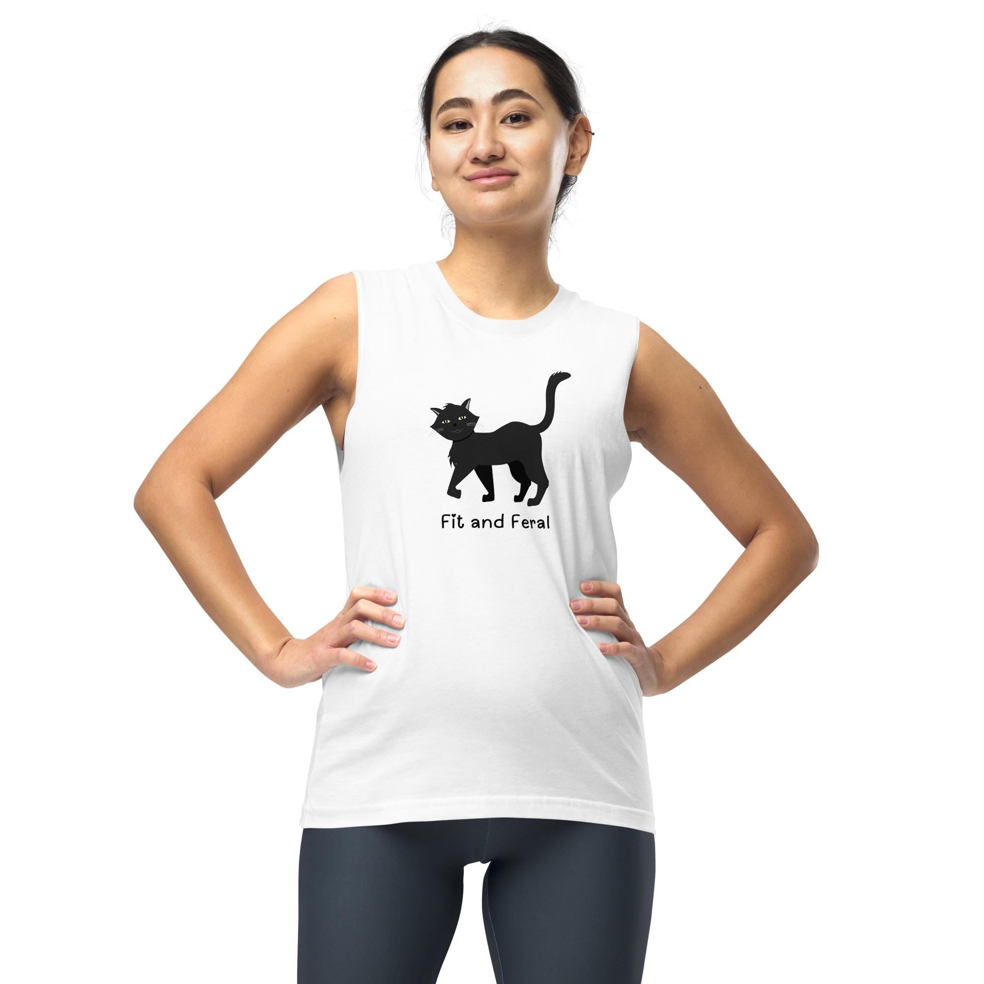Fit and Feral Cat Muscle Shirt: Funny Sleeveless Tank Top