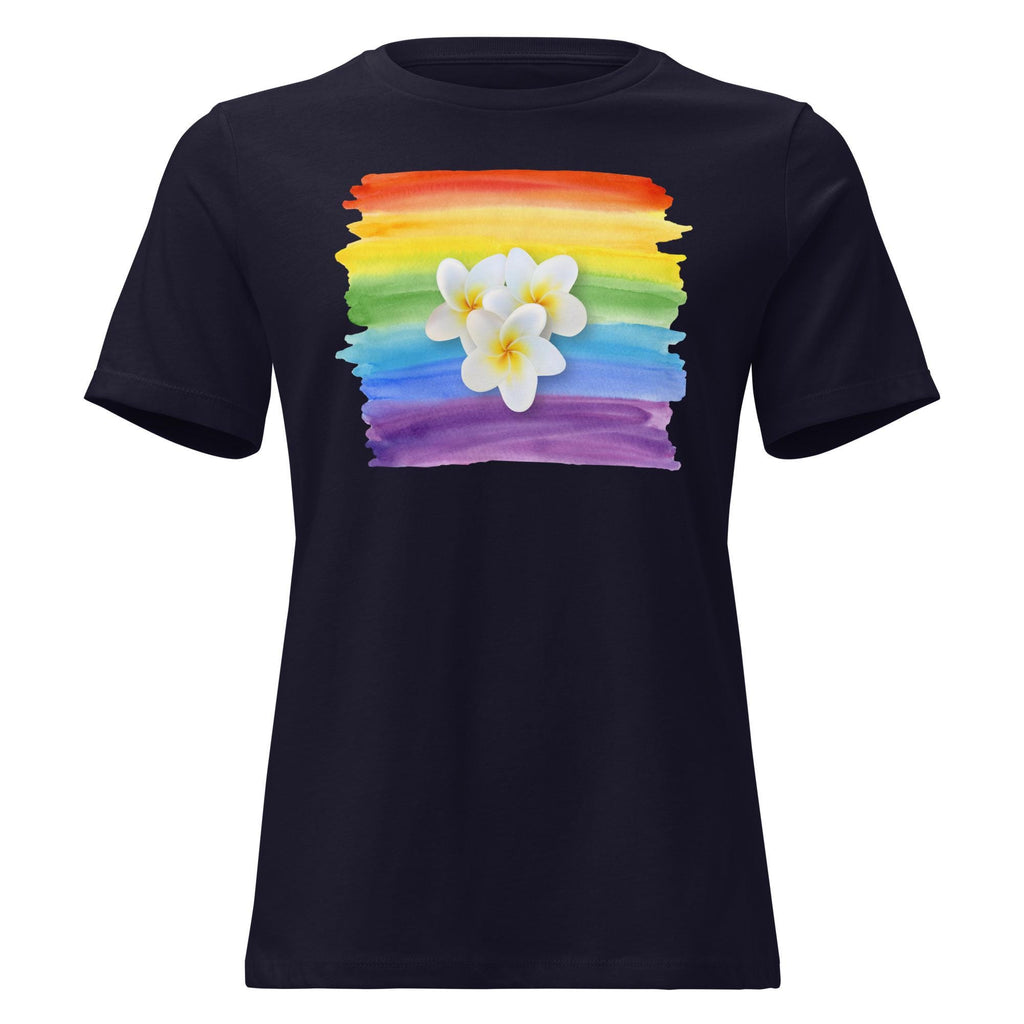 Rainbow Plumeria T-Shirt: Women's Relaxed Fit Tropical Tee