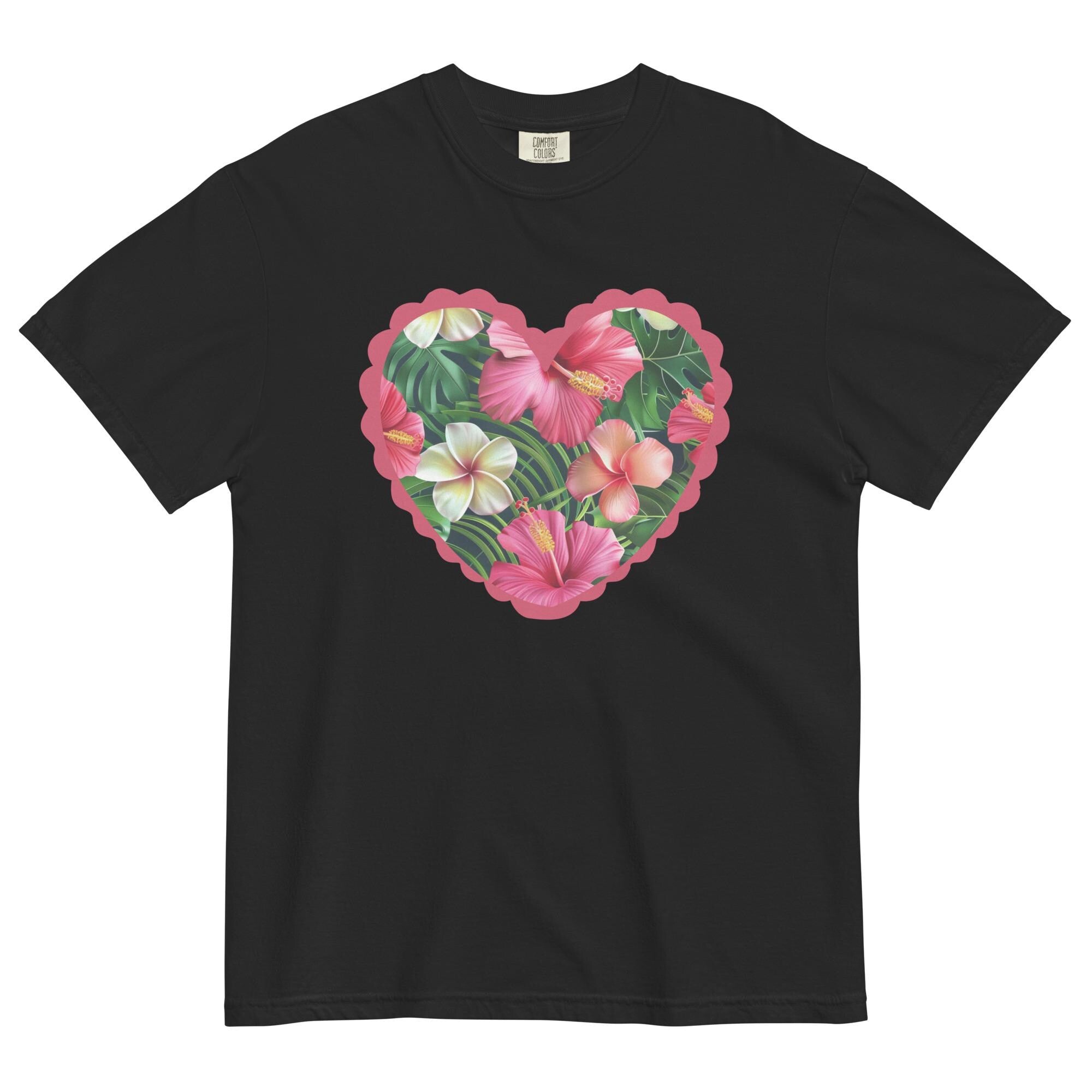 Comfort Colors Hibiscus Heart T-Shirt: Hawaiian Tropical Flowers