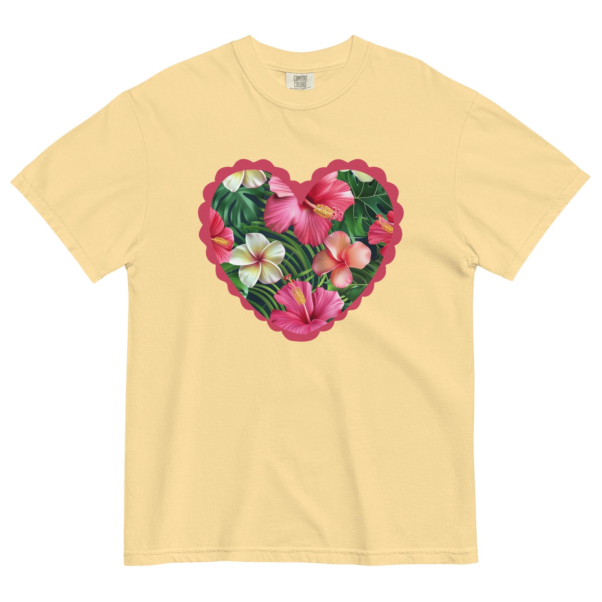 Comfort Colors Hibiscus Heart T-Shirt: Hawaiian Tropical Flowers