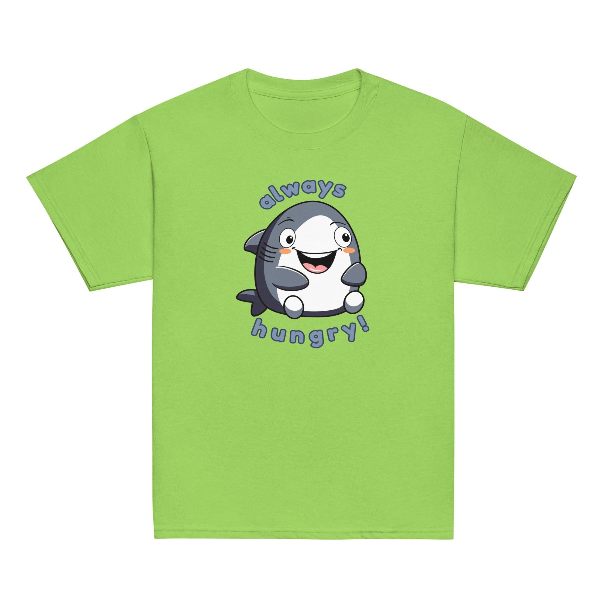 Cute Shark Youth T-Shirt, Always Hungry Cartoon Graphic