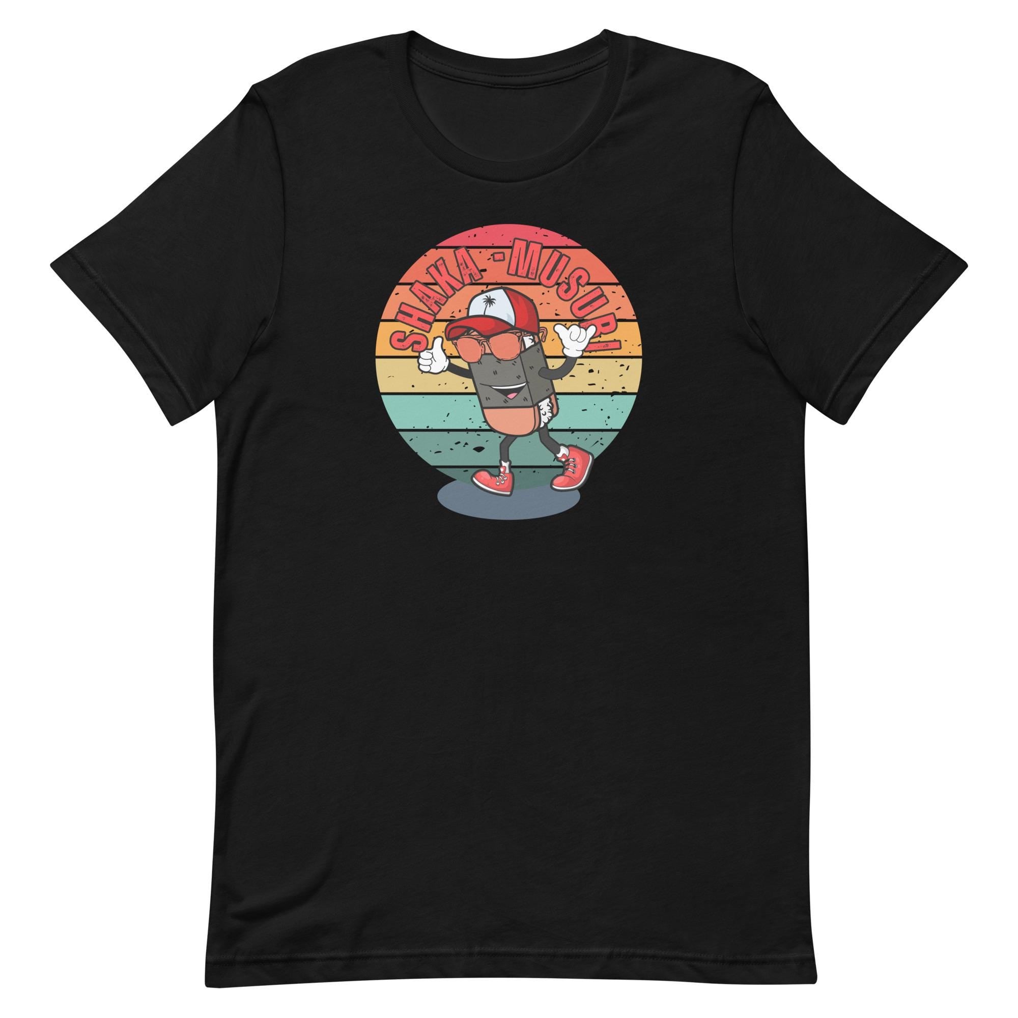 Funny Hawaii Shaka Musubi Man T-Shirt: Retro Sunset Shaka Graphic Tee