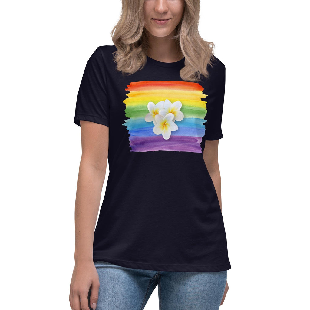 Rainbow Plumeria T-Shirt: Women's Relaxed Fit Tropical Tee