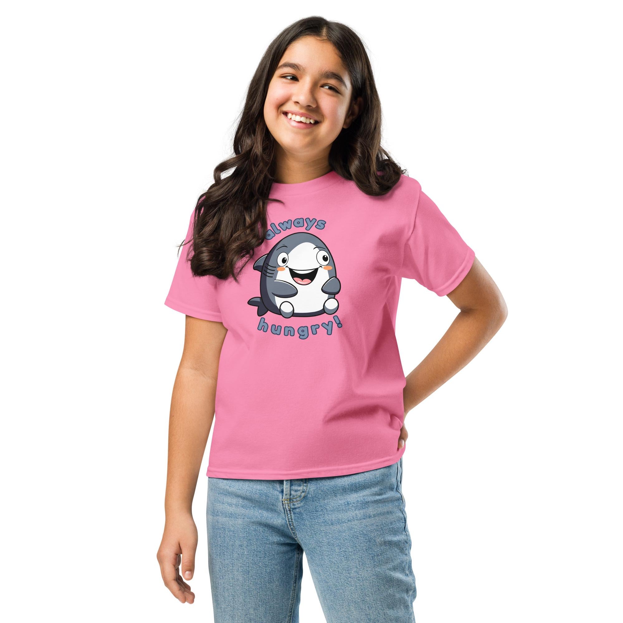 Cute Shark Youth T-Shirt, Always Hungry Cartoon Graphic