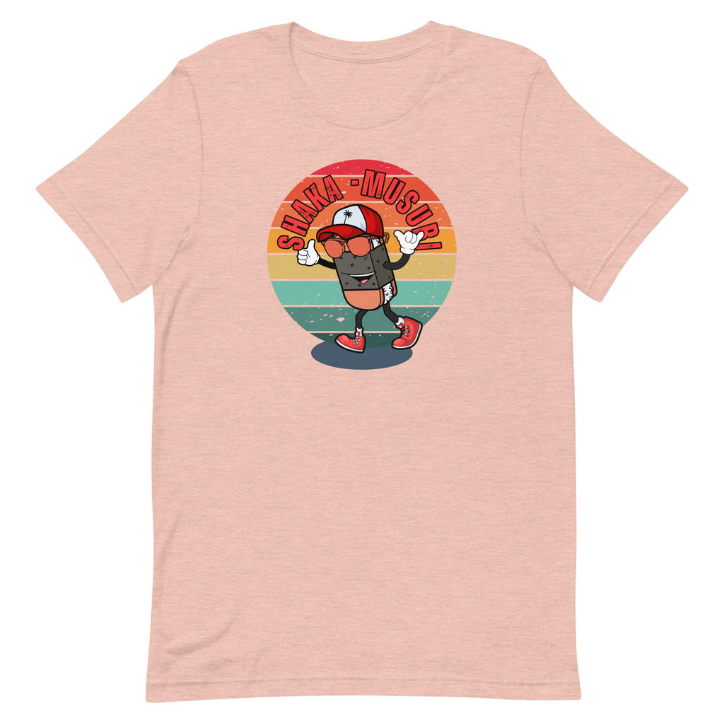 Funny Hawaii Shaka Musubi Man T-Shirt: Retro Sunset Shaka Graphic Tee
