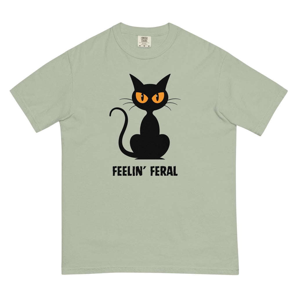 Comfort Colors Black Cat shirt, Feeling Feral cat shirt cat lover gift Halloween black cat t-shirt cotton Unisex garment-dyed tee
