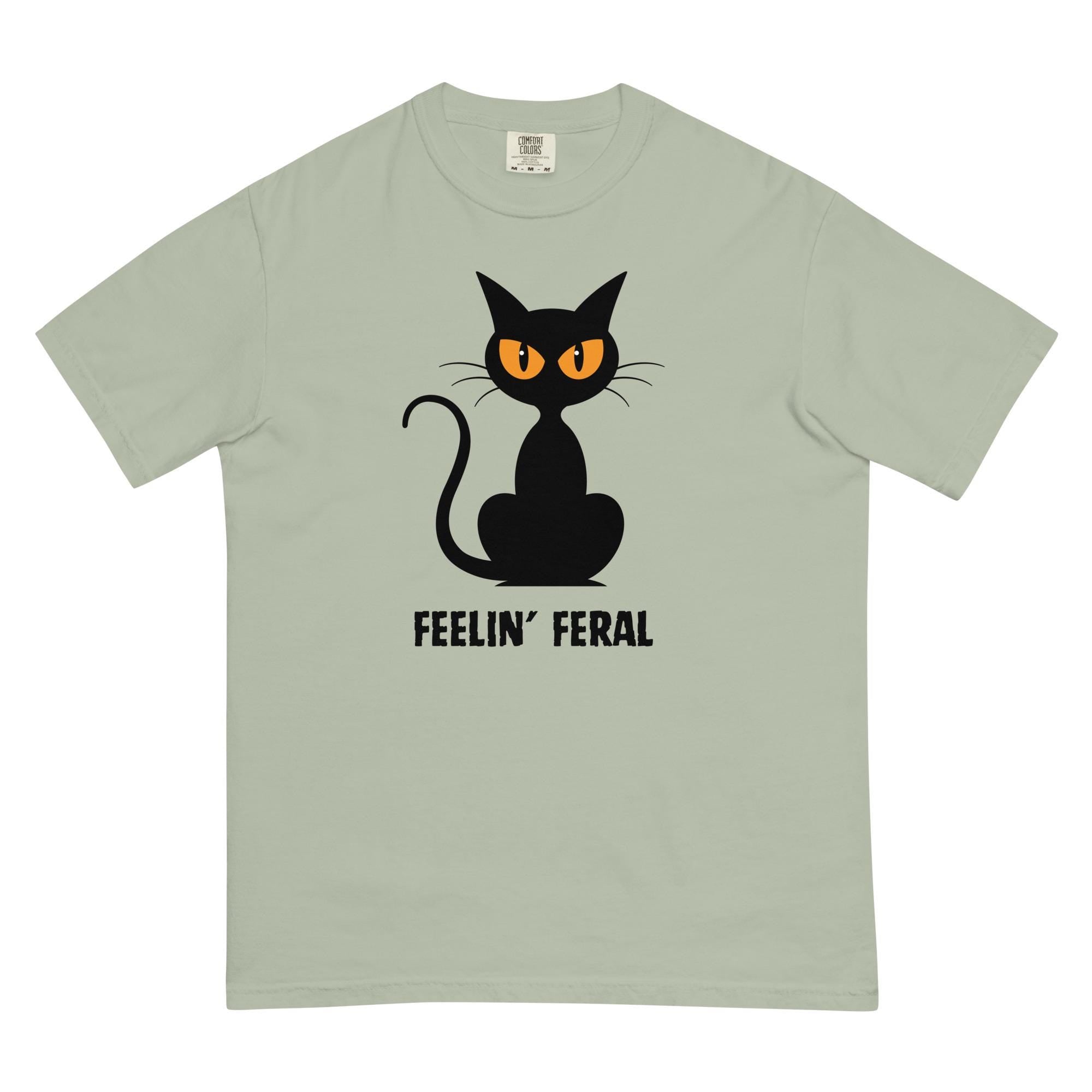 Comfort Colors Black Cat shirt, Feeling Feral cat shirt cat lover gift Halloween black cat t-shirt cotton Unisex garment-dyed tee