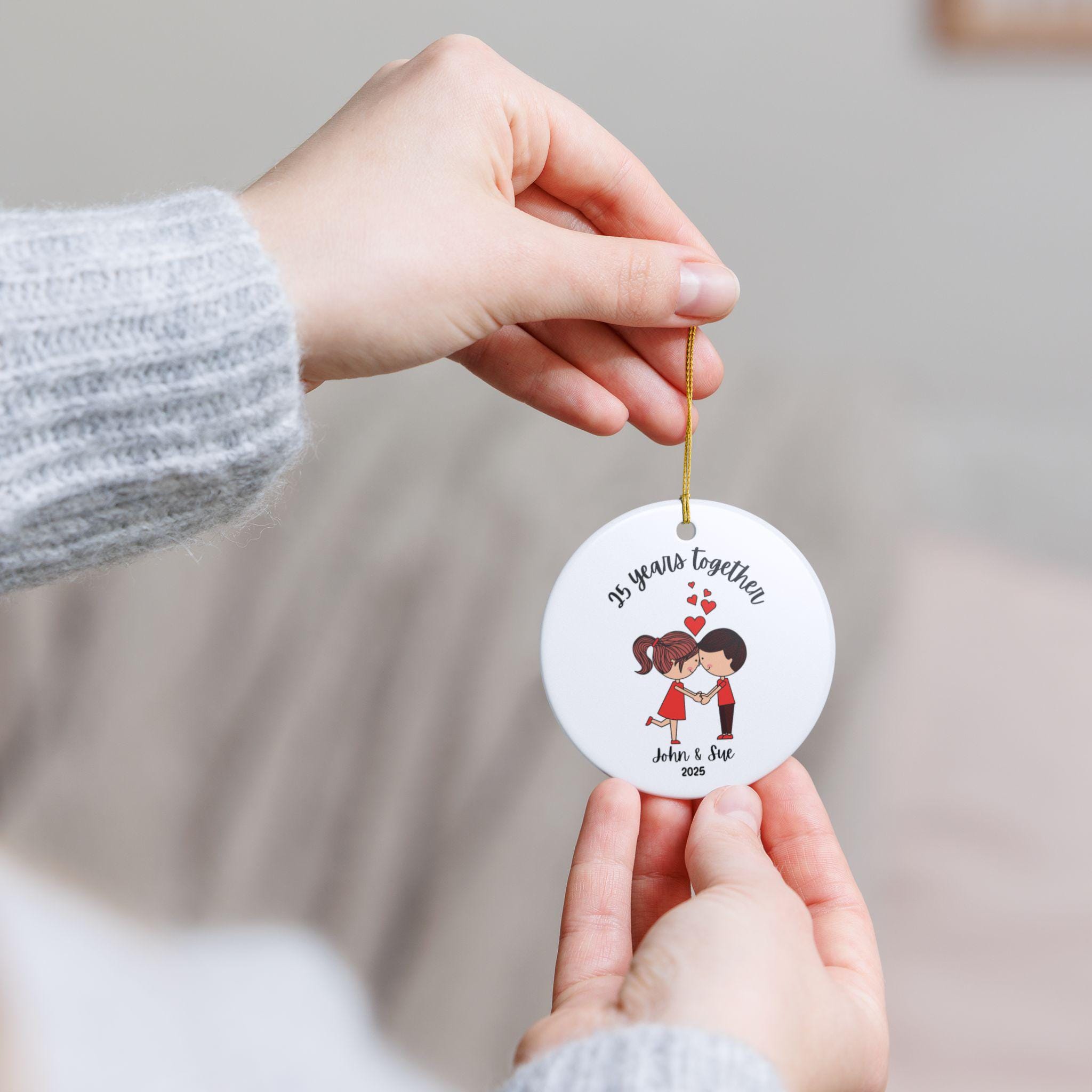 Personalized couple ornament 25 years together gift ornament couple custom Christmas ornament Ceramic gift for parents