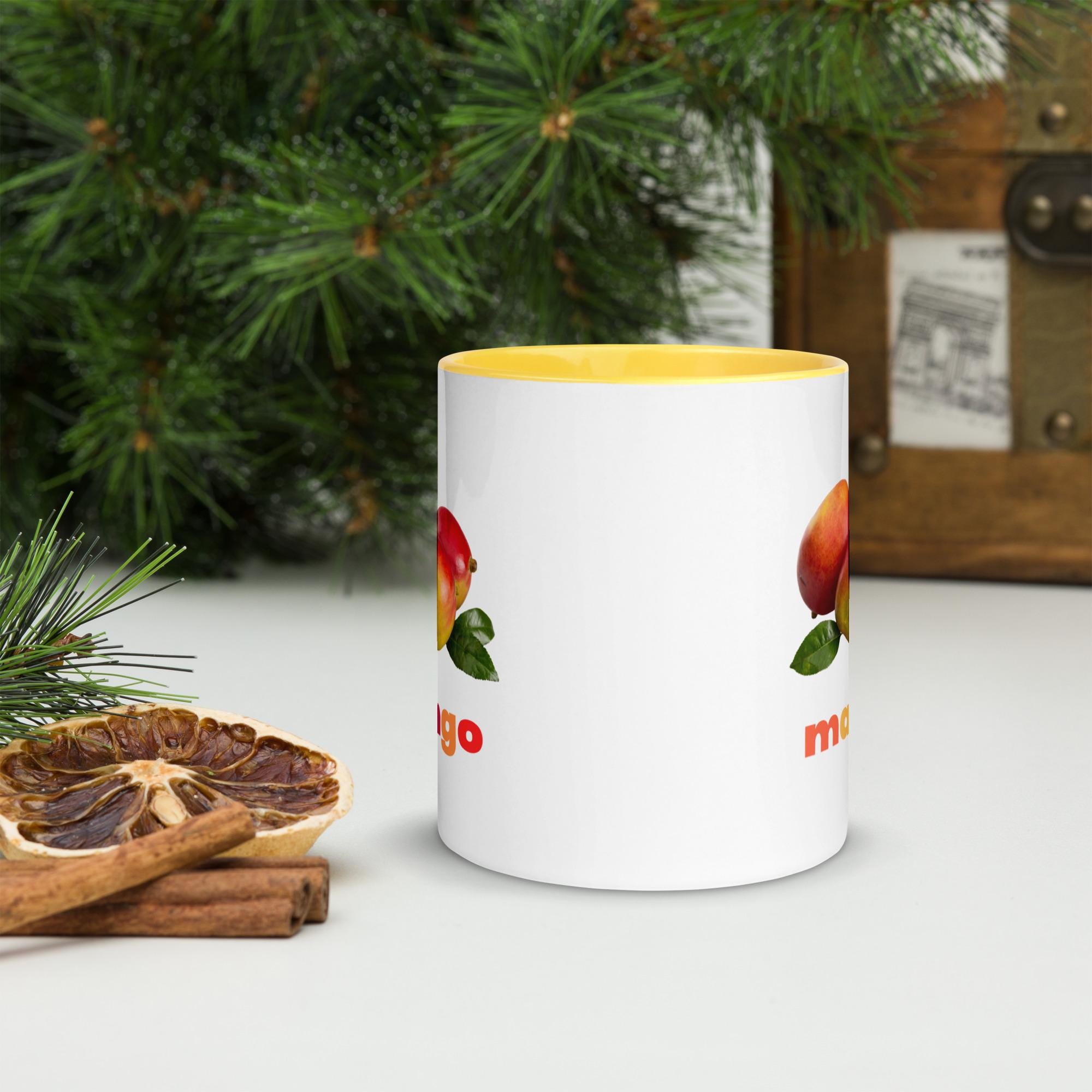 Mango Mug with yellow Color Inside ceramic 11 oz mangoes coffee hot cocoa mug