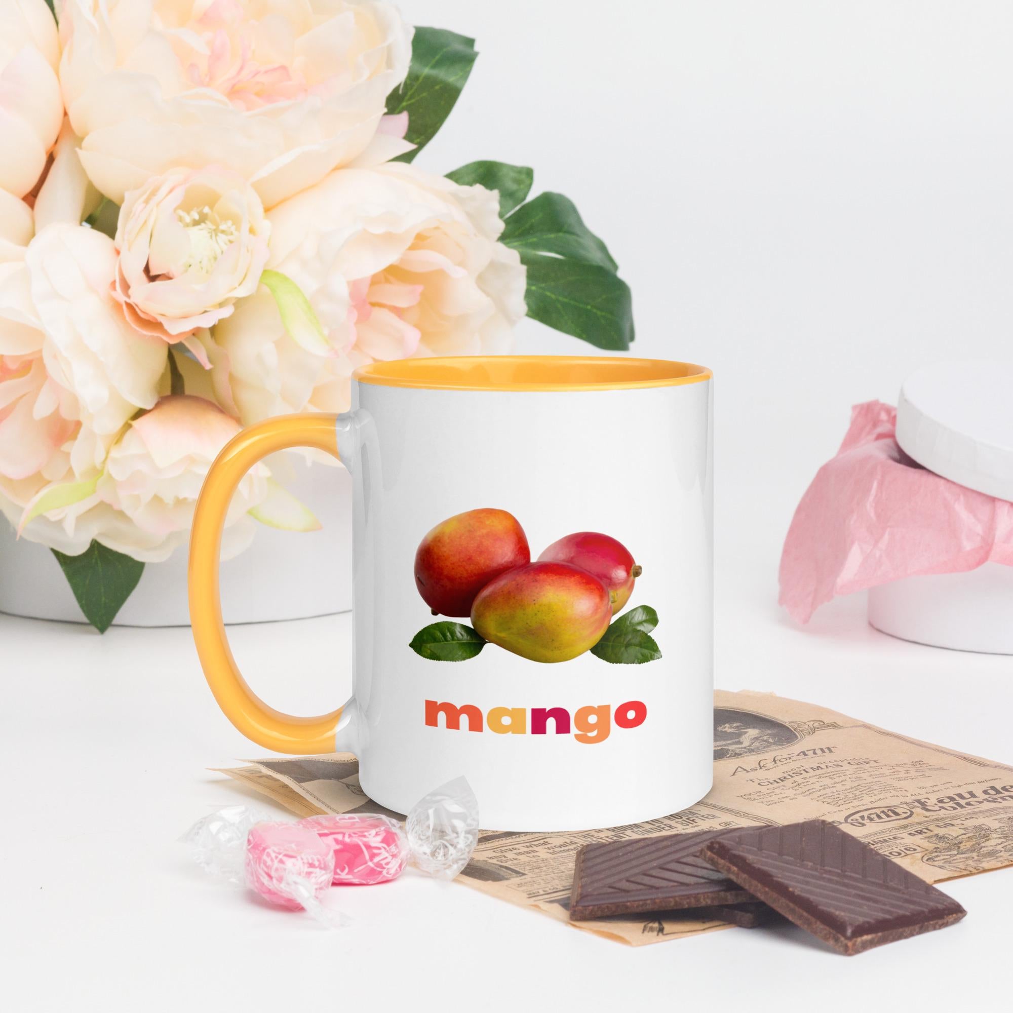 Mango Mug with Color Inside: Tropical Fruit Ceramic Coffee Mug
