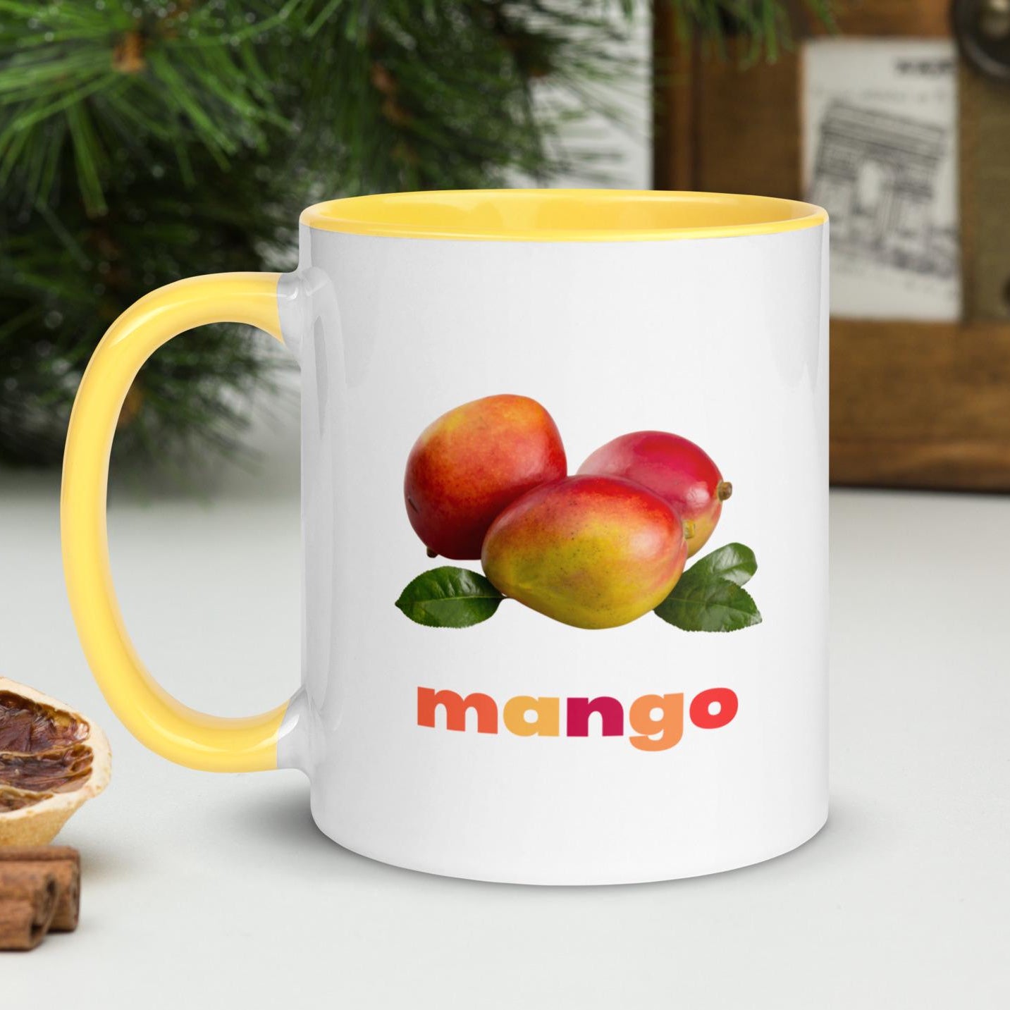 Mango Mug with yellow Color Inside ceramic 11 oz mangoes coffee hot cocoa mug