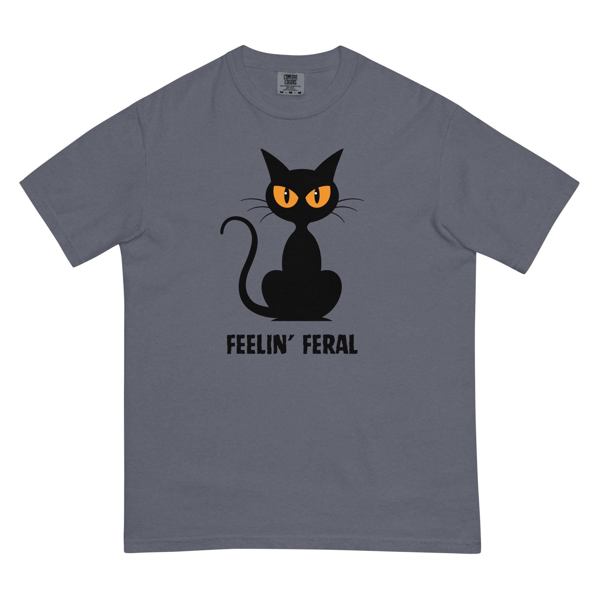 Comfort Colors Black Cat shirt, Feeling Feral cat shirt cat lover gift Halloween black cat t-shirt cotton Unisex garment-dyed tee