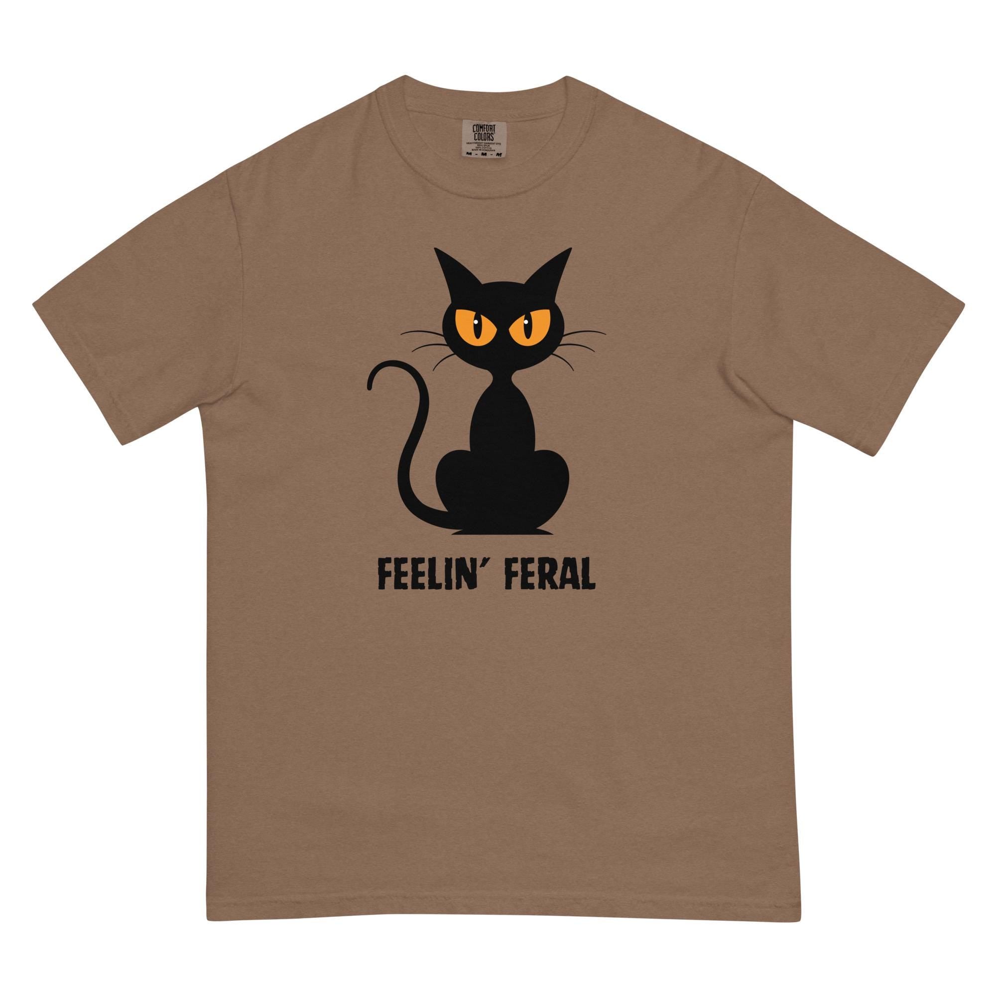 Comfort Colors Black Cat shirt, Feeling Feral cat shirt cat lover gift Halloween black cat t-shirt cotton Unisex garment-dyed tee