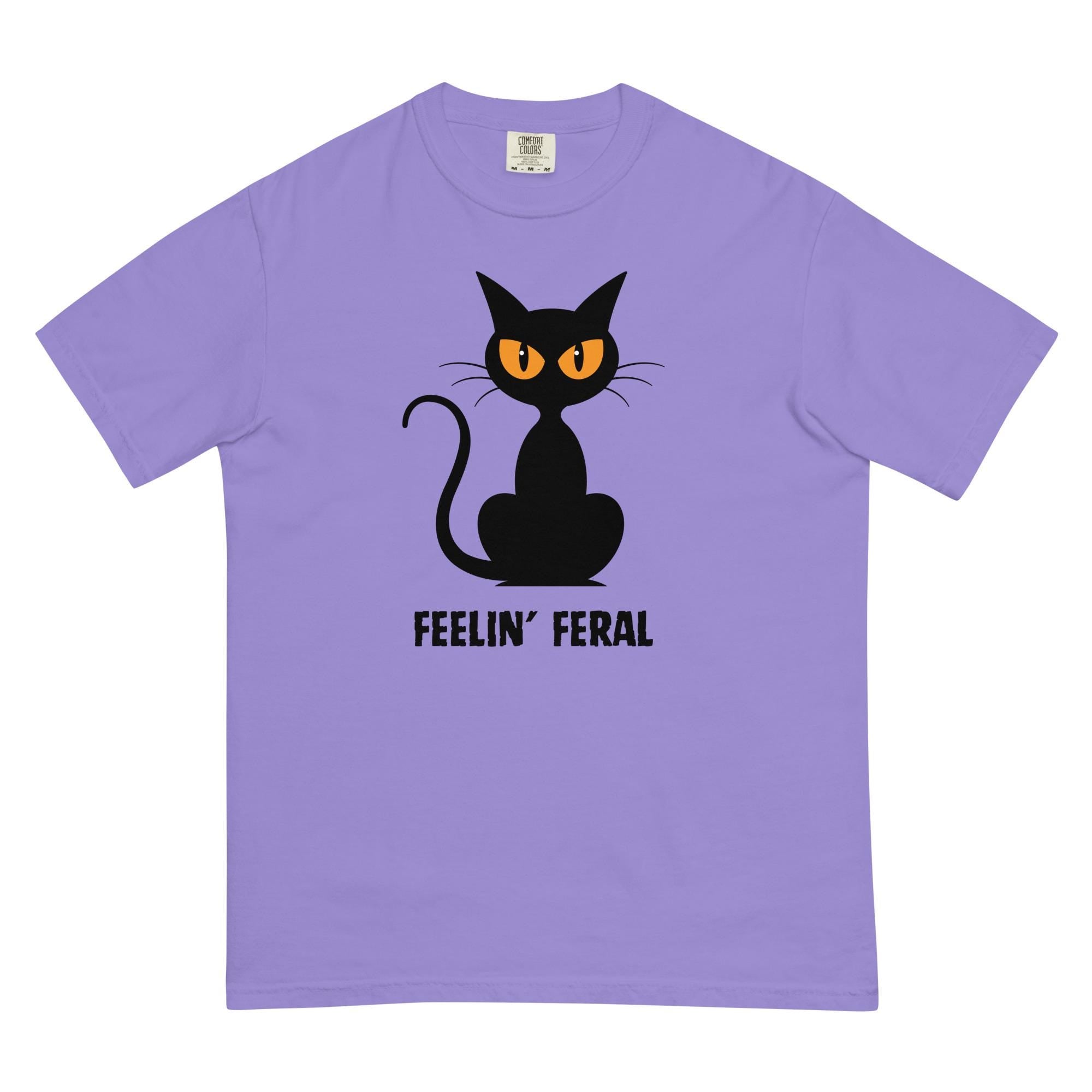 Comfort Colors Black Cat shirt, Feeling Feral cat shirt cat lover gift Halloween black cat t-shirt cotton Unisex garment-dyed tee